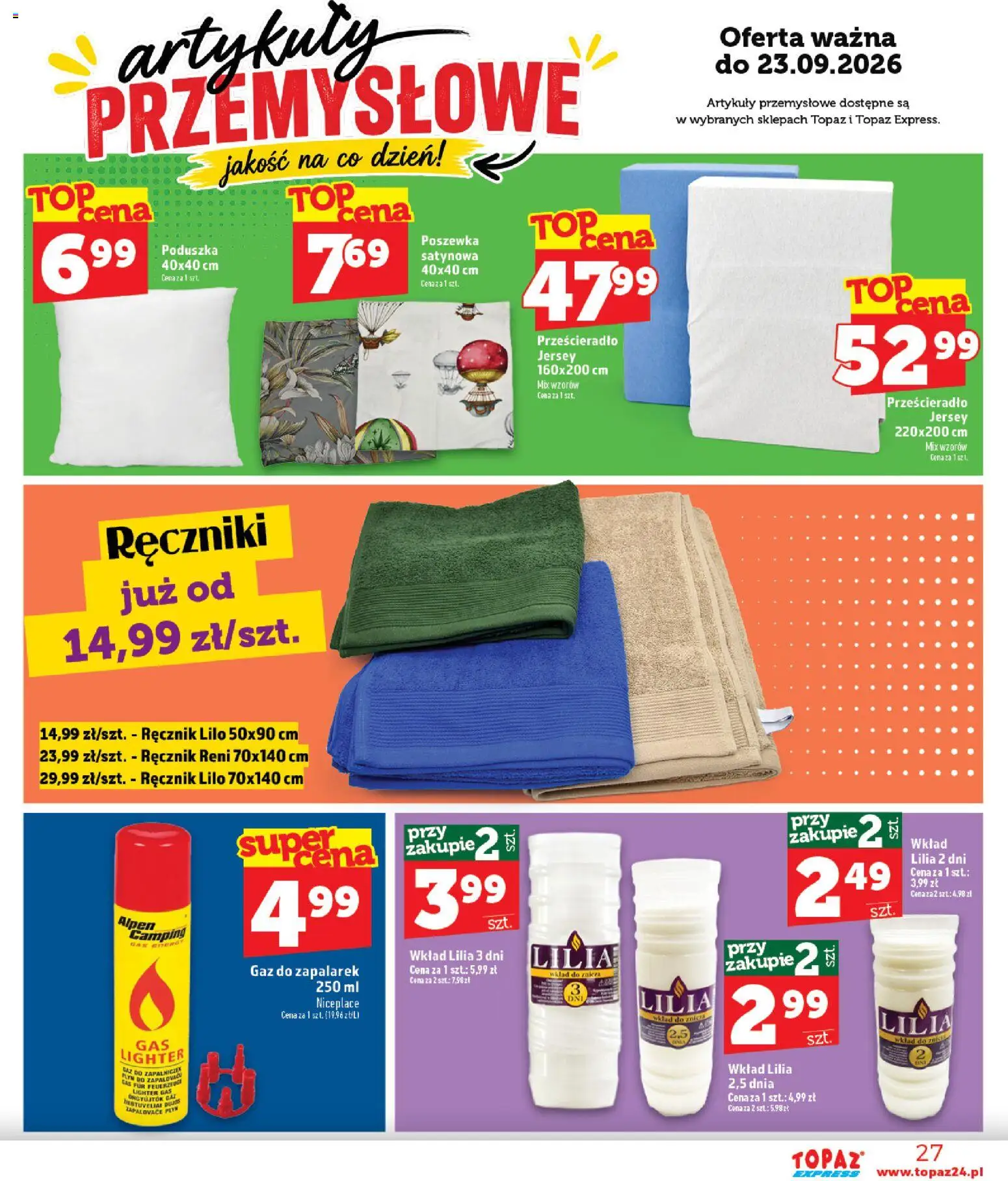 Topaz gazetka - Express od 17.09.2026 | Strona: 27 | Produkty: Poduszka, Prześcieradło, Artykuły przemysłowe