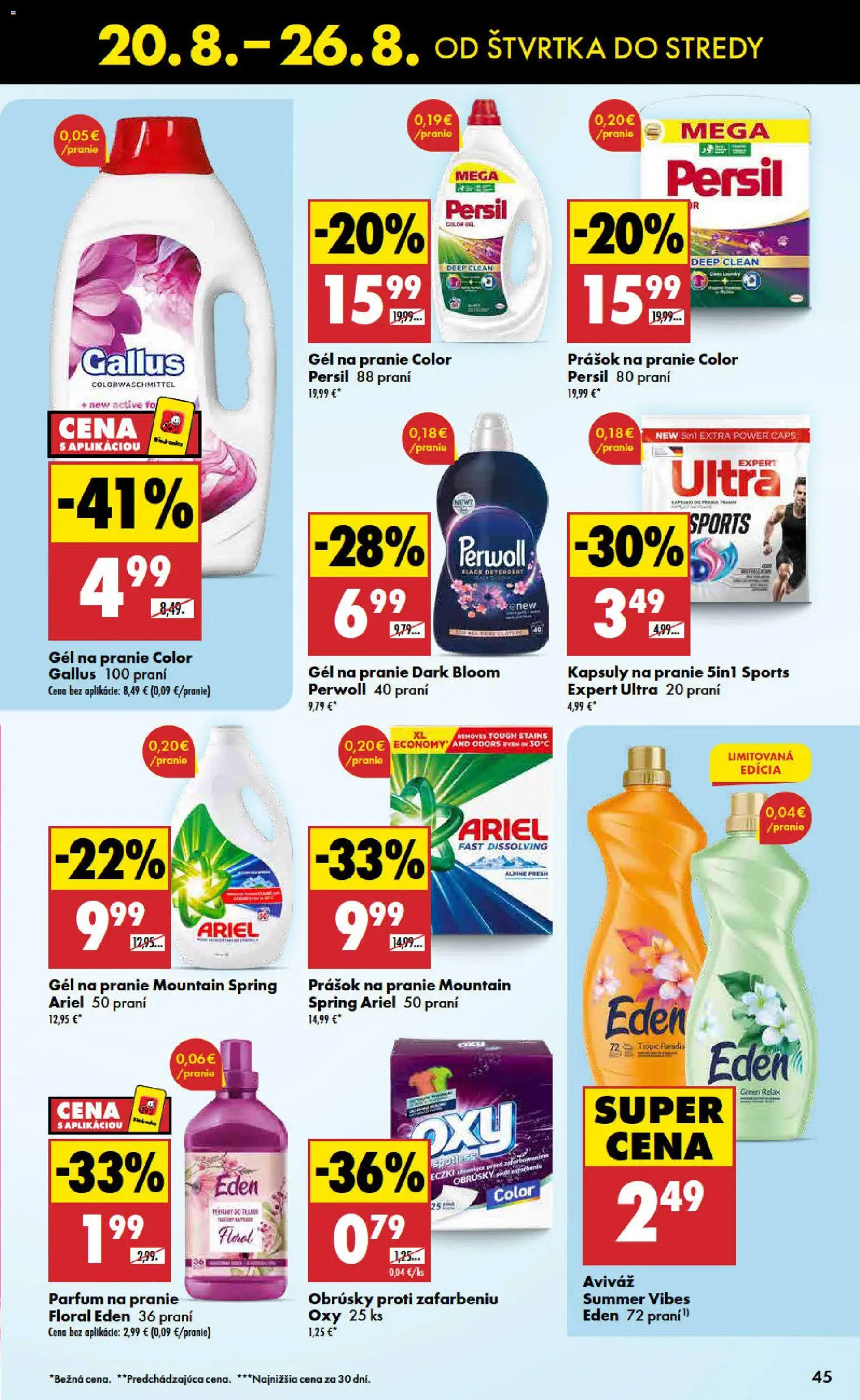 Nové Biedronka akcie – leták je platný od 20.08.2026 | Strana: 45 | Produkty: Persil, Perwoll, Gél na pranie, Prášok na pranie