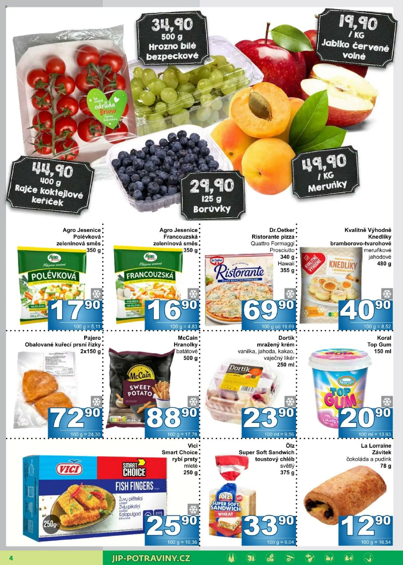 Jip leták od 12.08.2026 | Strana: 4 | Produkty: Rajče, Prsní řízky, Hranolky, Meruňky