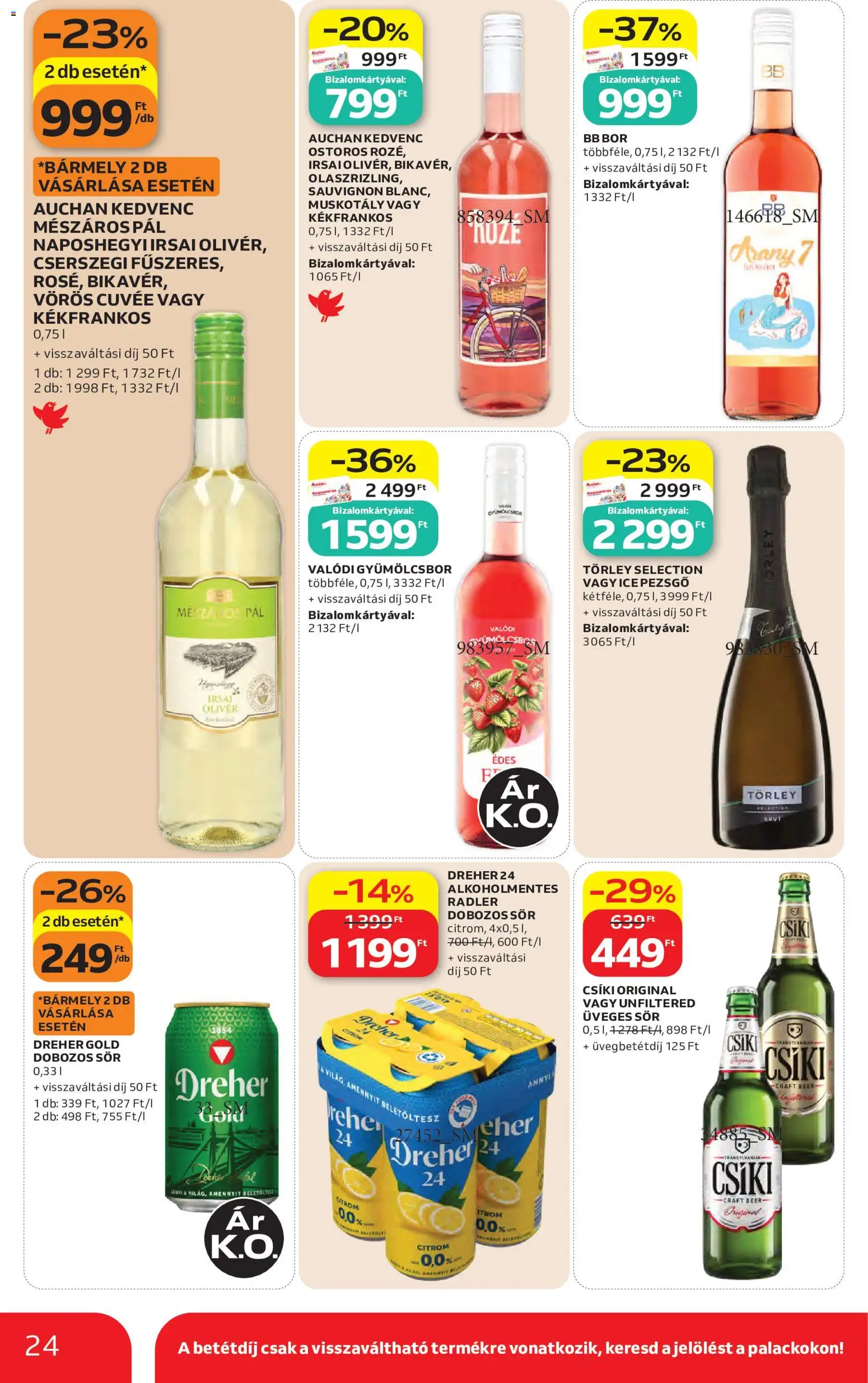 Auchan akciós ujság - amely érvényes a következő dátumtól: 2026.08.27. | Oldal: 24 | Termékek: Üveges sör, Törley, Dobozos sör, Citrom
