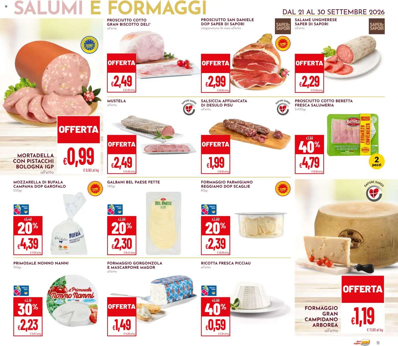 Volantino Pan del 30/09/2026 | Pagina: 11 | Prodotti: Prosciutto Cotto, Mozzarella, Mozzarella di bufala, Mortadella