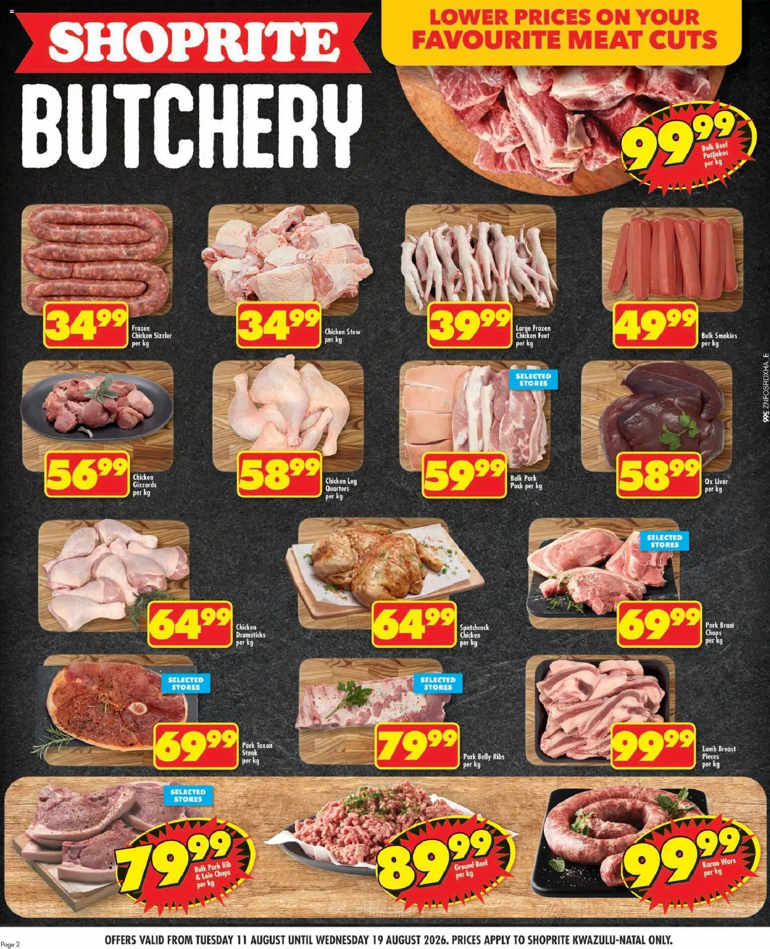 New Shoprite catalogue – valid from 11/08/2026 | Page: 2 | Products: Liver, Steak, Chicken, Pork