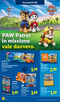Anteprima del volantino Paw Patrol Bastoncini di filetto di merluzzo d'Alaska, 30 Bastoncini valido a partire dal 27/08/2026 | Pagina: 45 | Prodotti: Merluzzo d’Alaska, Merluzzo, Verdure, Pomodoro