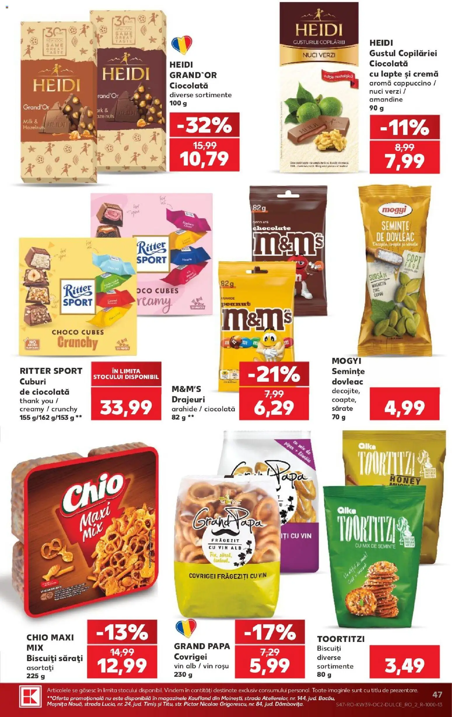 Kaufland RO akciós ujság - amely érvényes a következő dátumtól: 2026.09.23. | Oldal: 47 | Termékek: Chio, M&M’s, Cappuccino, Ritter Sport