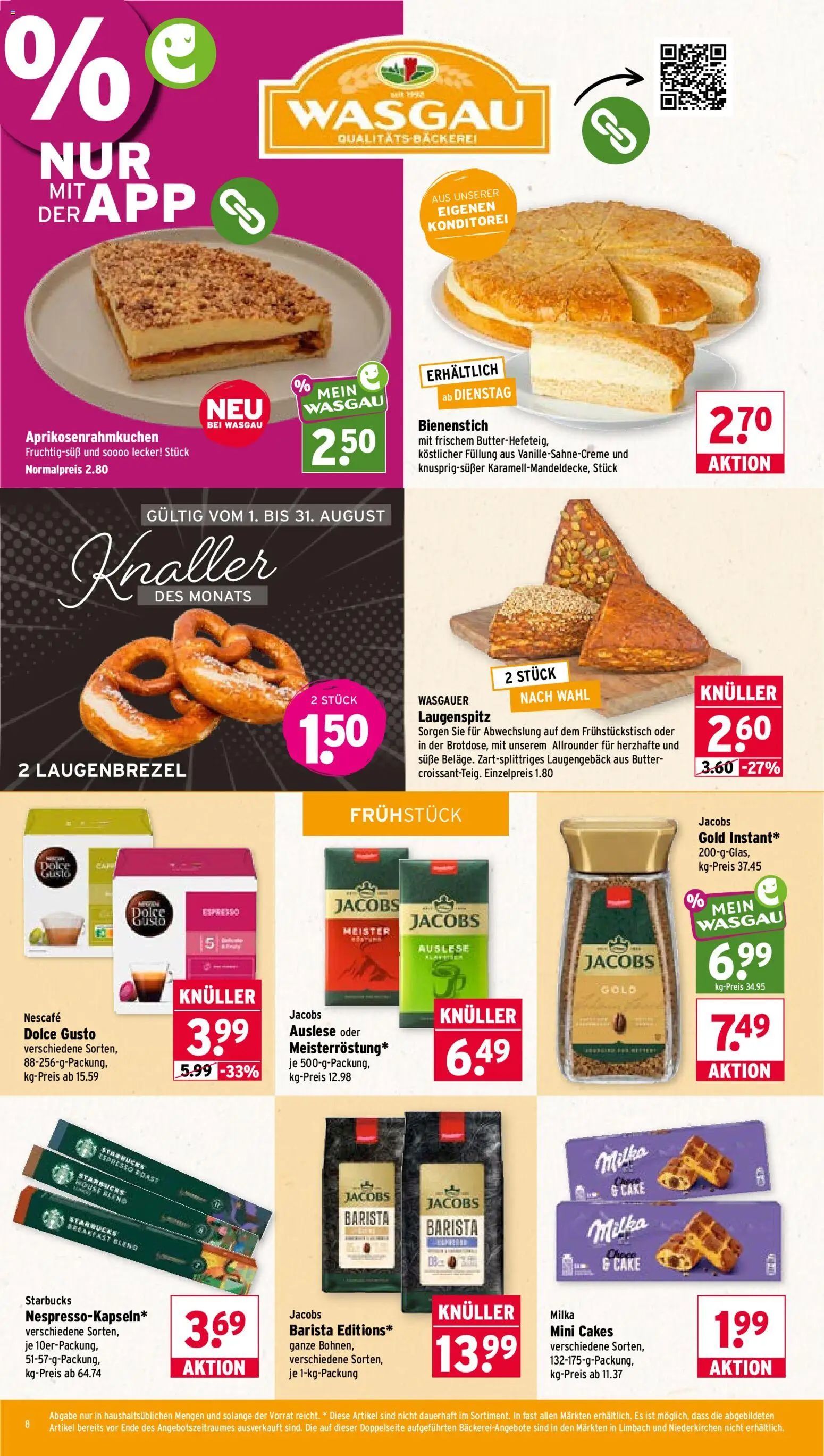 Wasgau Prospekt – gültig ab 10.08.2026 | Seite: 8 | Produkte: Nescafe, Butter, Milka, Dolce gusto