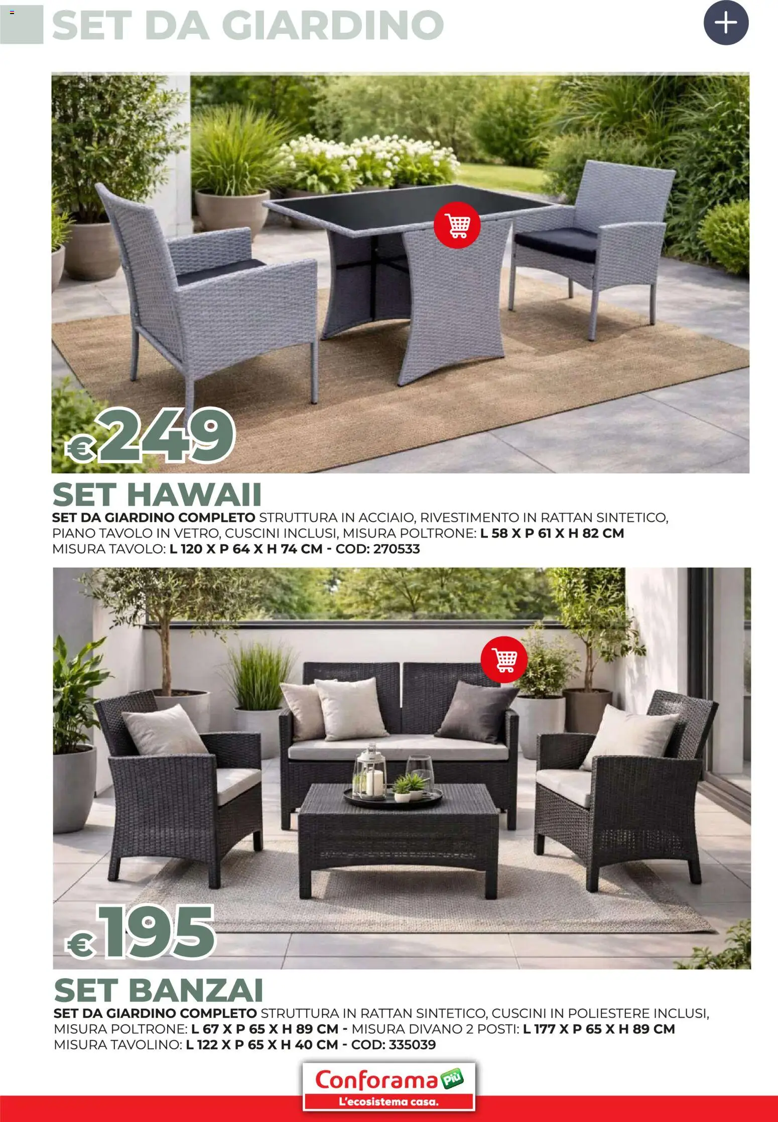 Volantino Conforama del 19/03/2026 | Pagina: 60 | Prodotti: Tavolino, Set da giardino, Divano, Tavolo