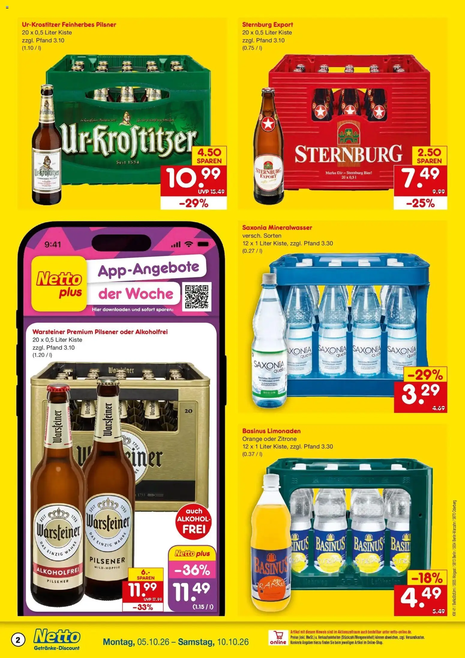 Netto Marken-Discount Prospekt Berlin-Marzahn – gültig ab 05.10.2026 | Seite: 2 | Produkte: Bier, Mineralwasser, Warsteiner, Zitrone