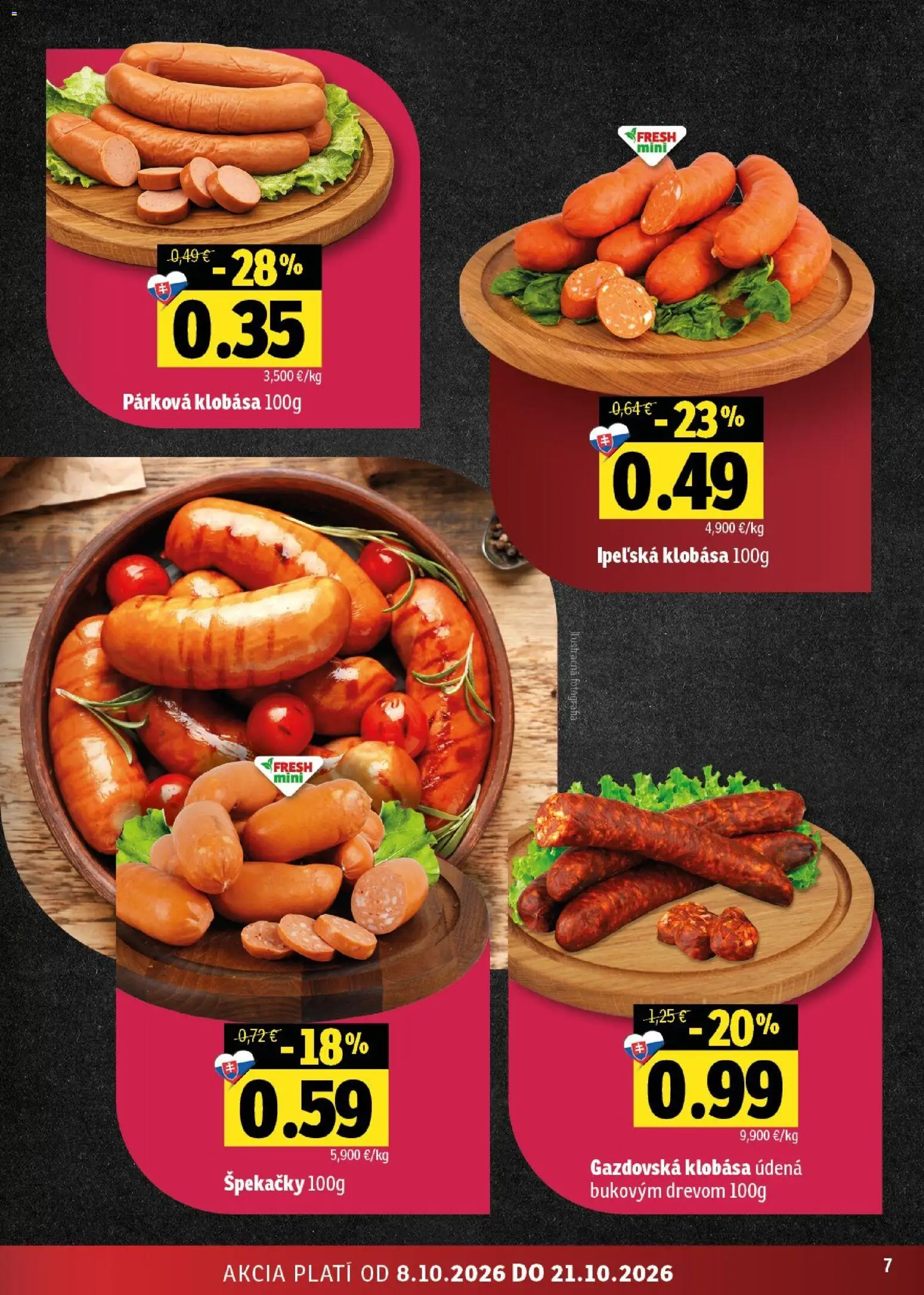 Nové Fresh akcie – leták je platný od 08.10.2026 | Strana: 7 | Produkty: Klobása
