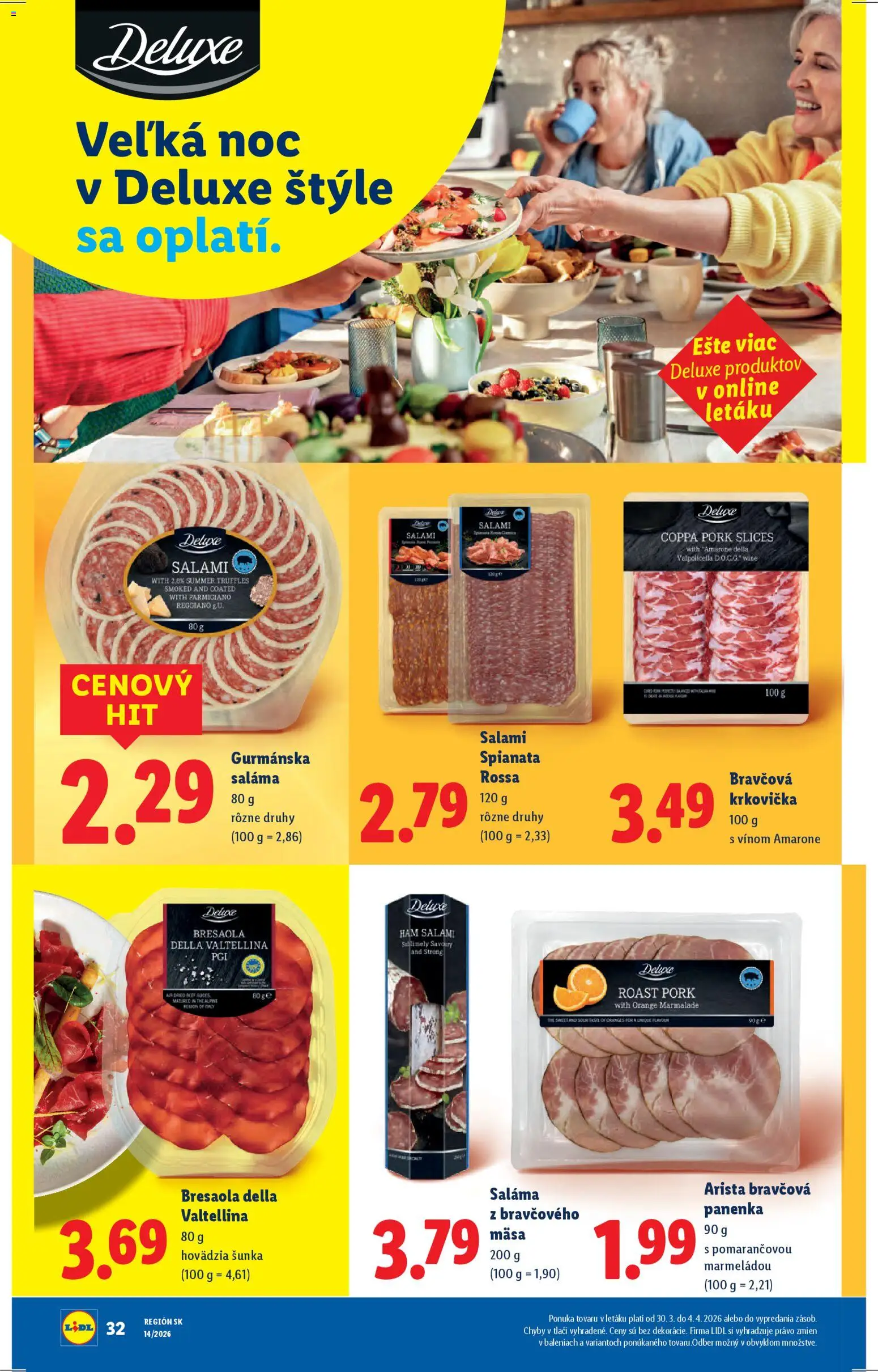 Nové Lidl akcie – leták je platný od 30.03.2026 | Strana: 40 | Produkty: Saláma, Šunka, Bravčová panenka, Krkovička