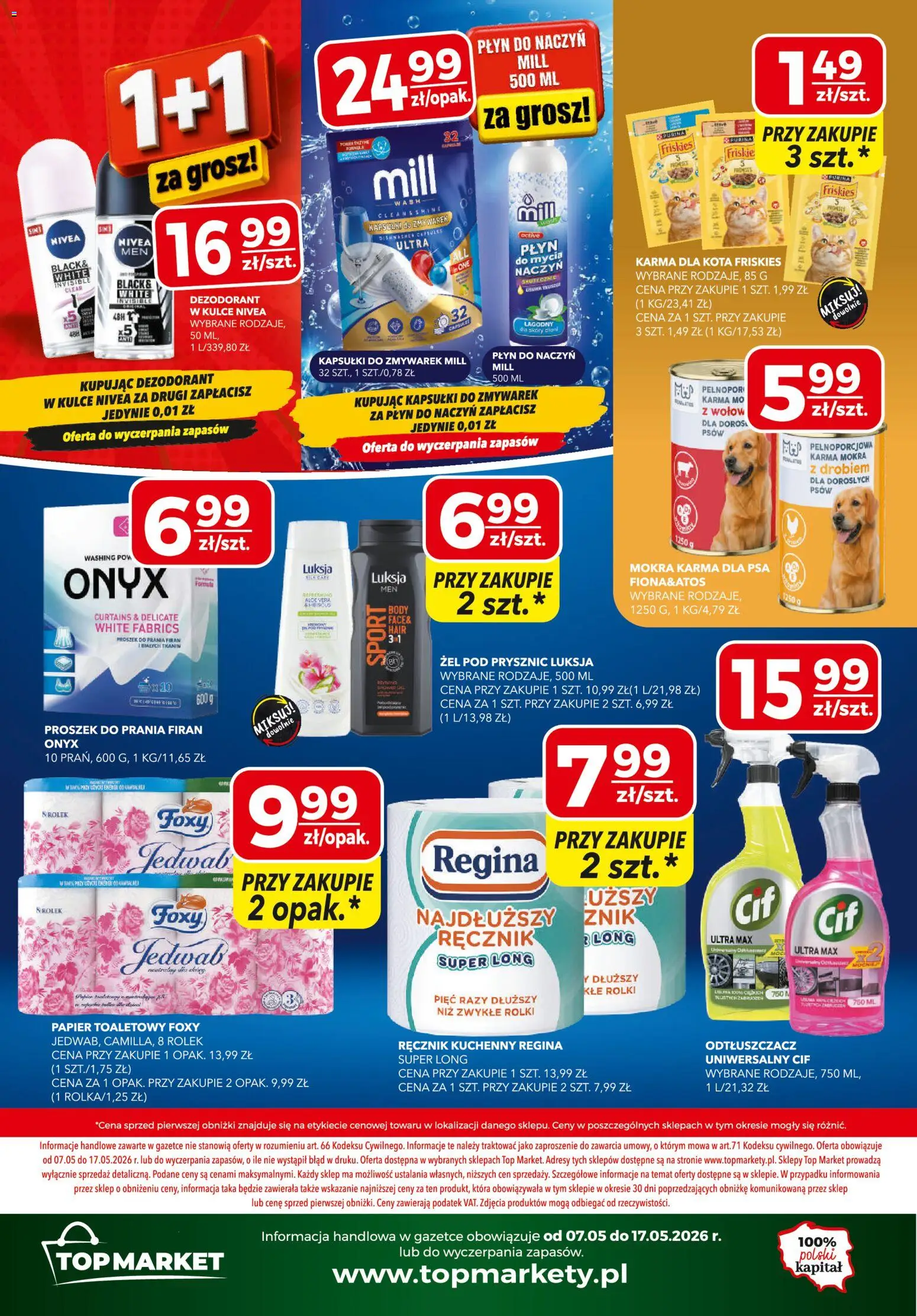Top Market gazetka od 07.05.2026 | Strona: 12 | Produkty: Karma dla kota, Żel pod prysznic, Dezodorant, Proszek do prania