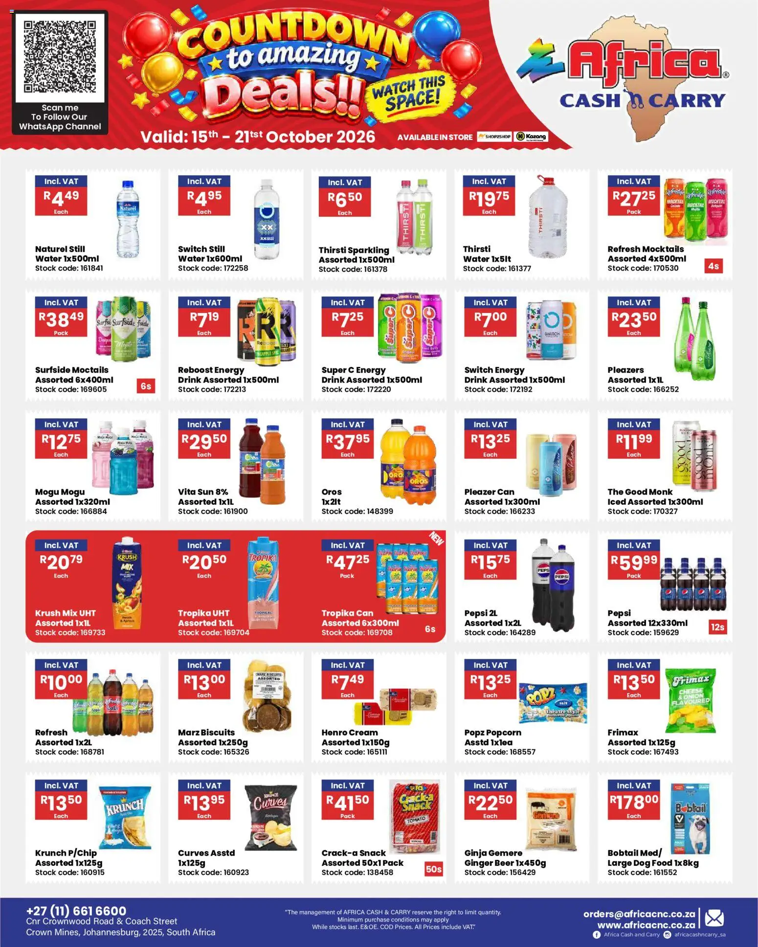 New Africa Cash & Carry catalogue – valid from 15/10/2026 | Page: 25 | Products: Watch, Biscuits, Popcorn, Water