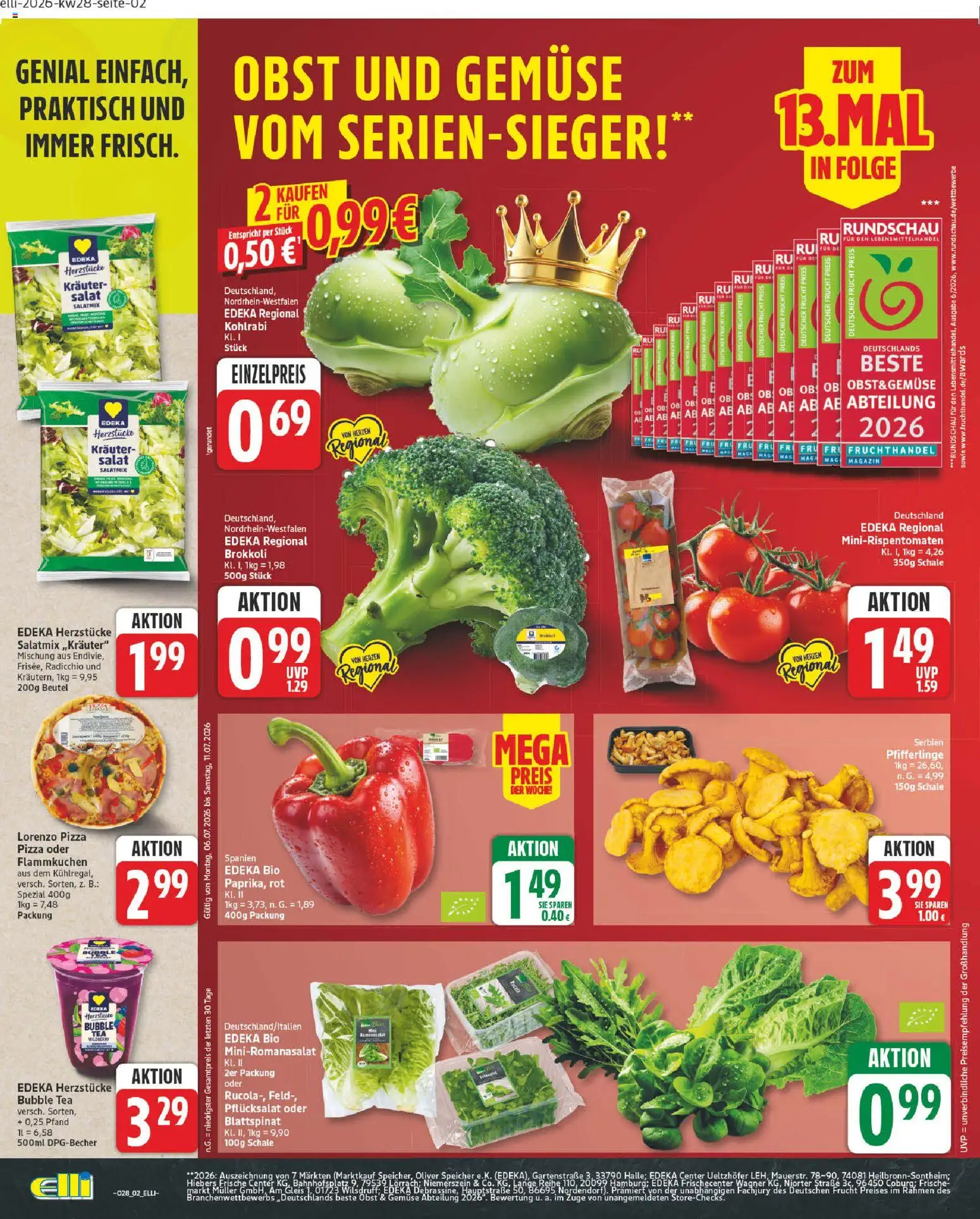 Elli Markt Prospekt – gültig ab 06.07.2026 | Seite: 2 | Produkte: Gemüse, Obst, Pfifferlinge, Salat