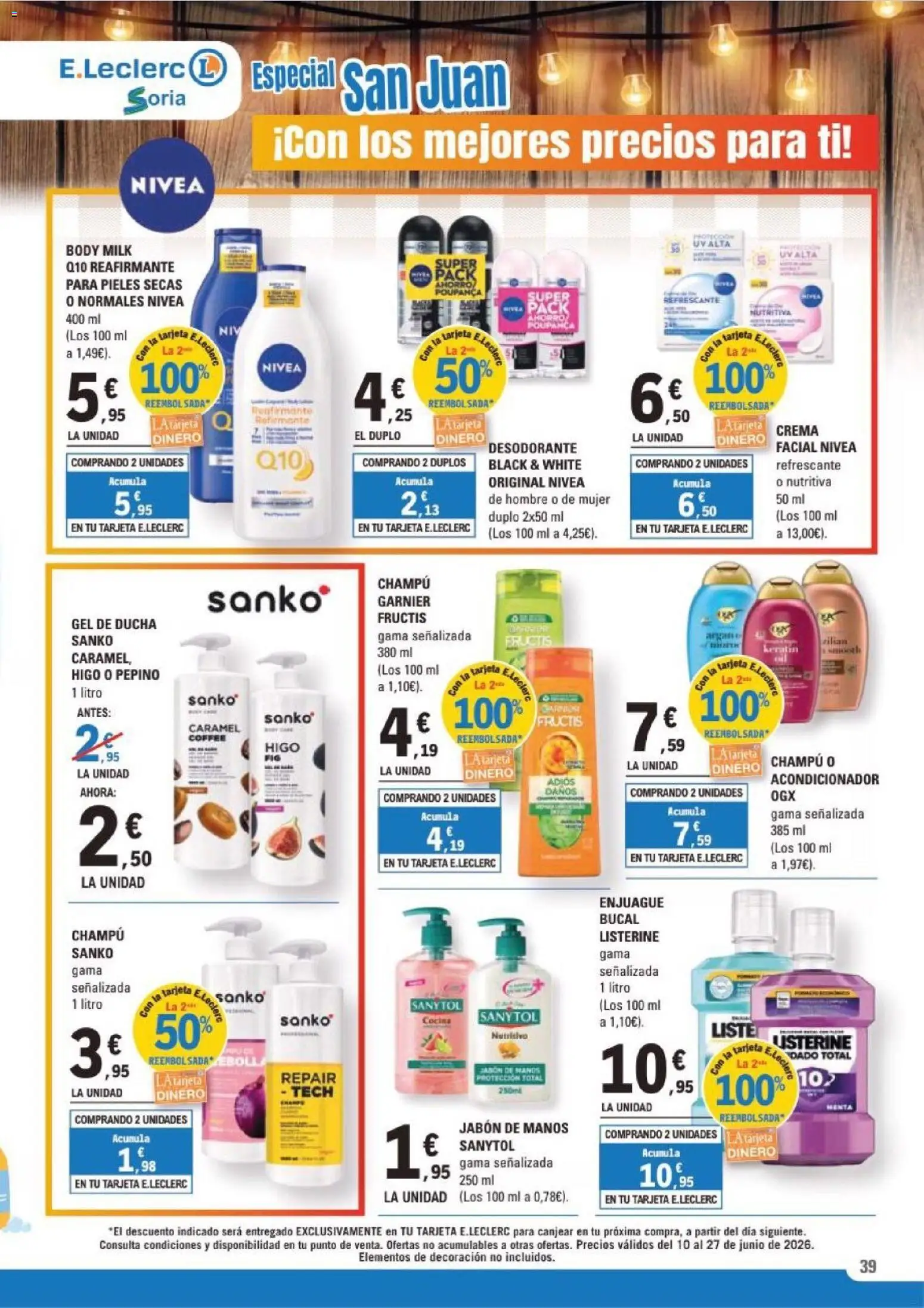 E.Leclerc Soria │ válido desde el 10.06.2026 | Página: 39 | Productos: Acondicionador, Jabón, Desodorante, Crema