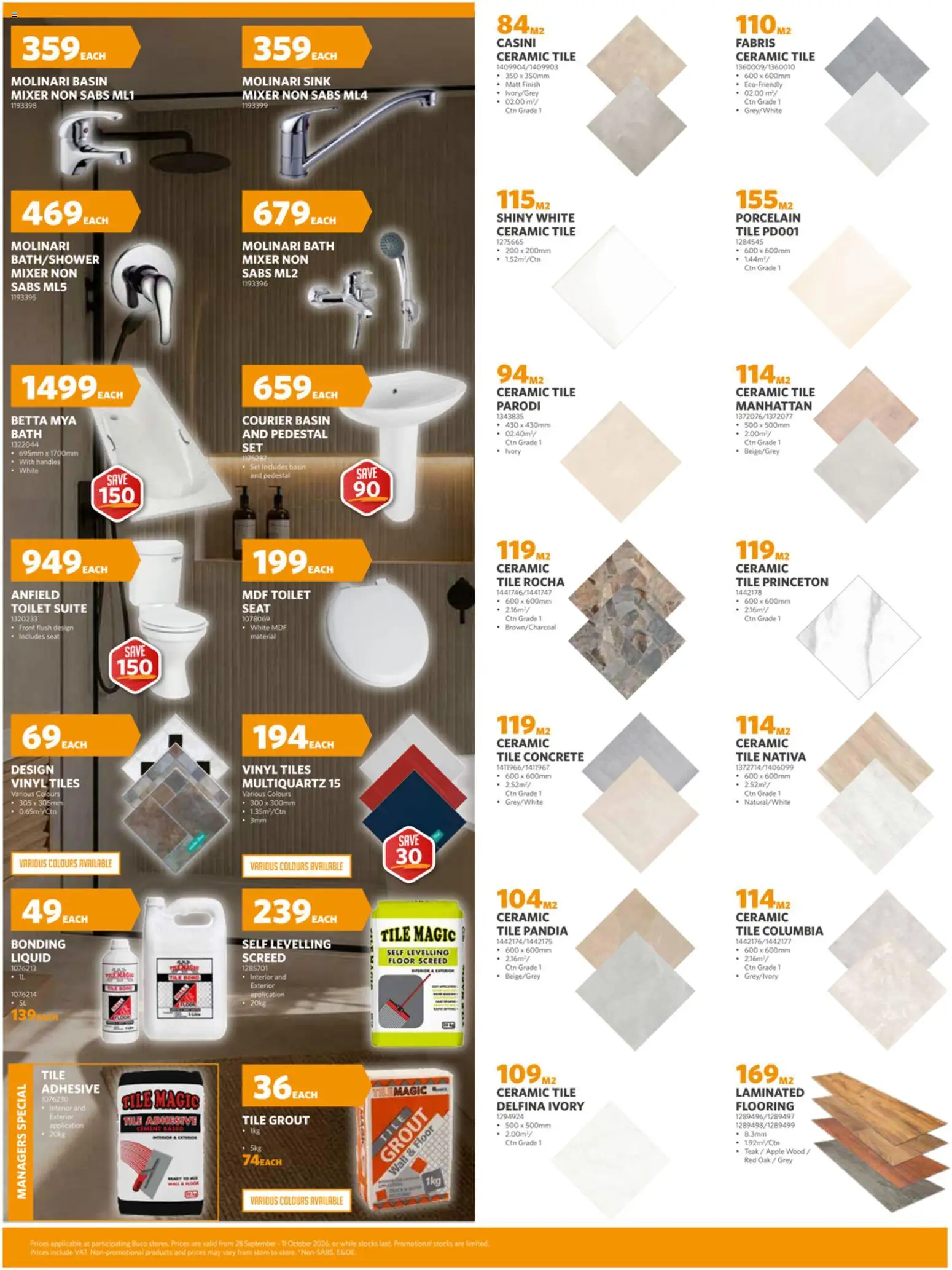New BUCO catalogue – valid from 28/09/2026 | Page: 5 | Products: Tile grout, Toilet, Basin, Sink