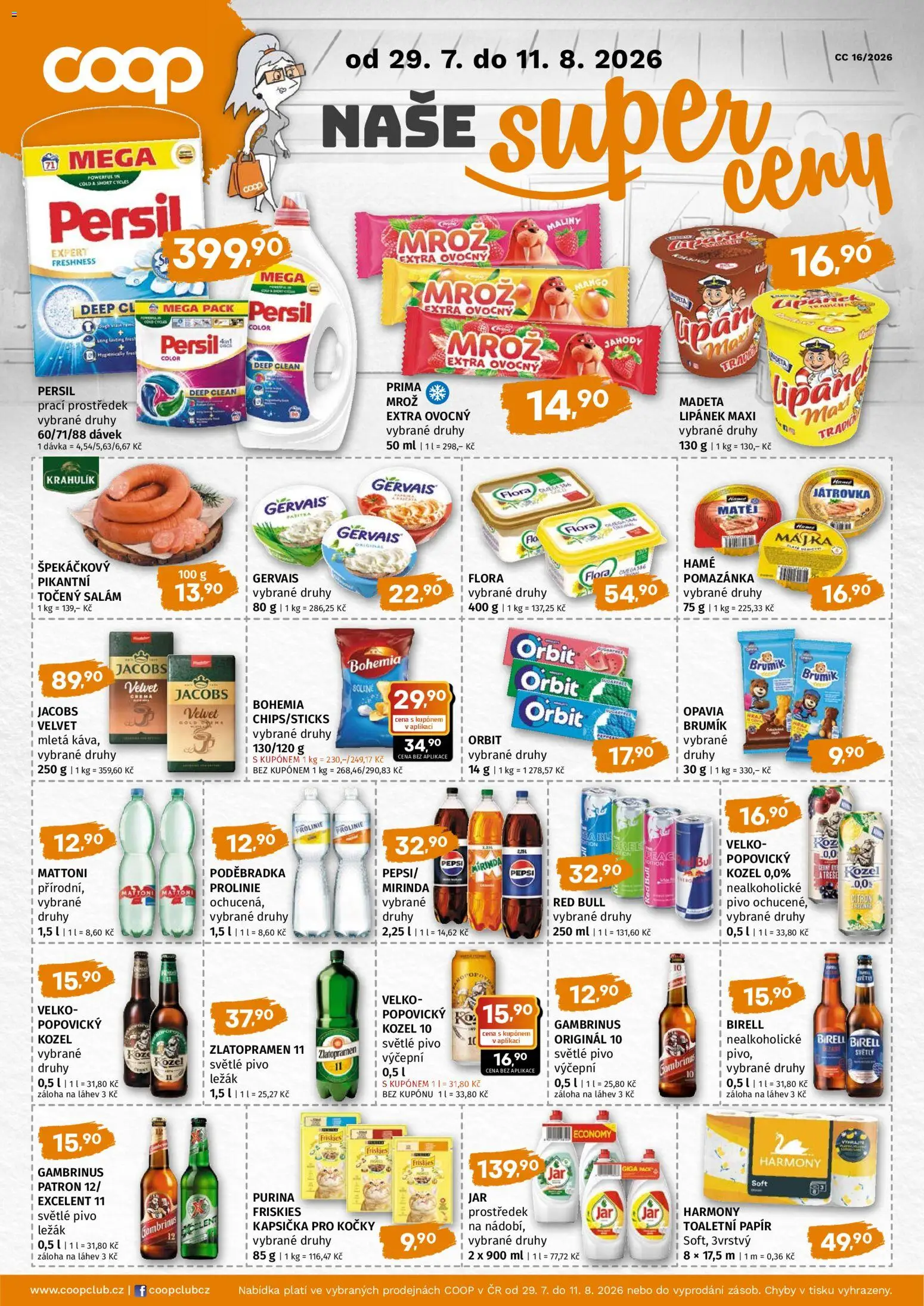 Terno leták - COOP naše super ceny od 29.07.2026 | Strana: 1 | Produkty: Lipánek, Poděbradka, Red Bull, Persil