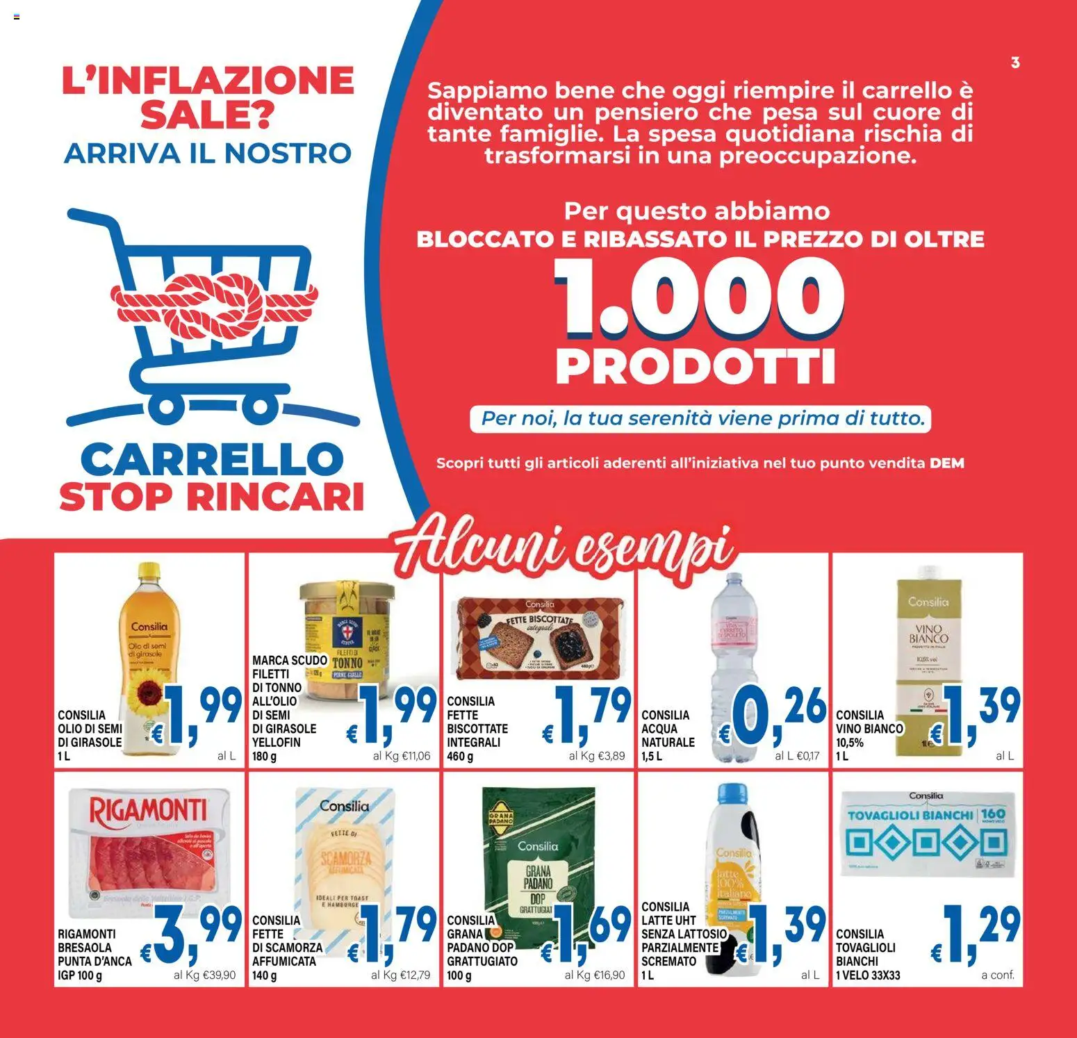 Volantino DEM del 12/08/2026 | Pagina: 3 | Prodotti: Bresaola, Grana Padano, Semi di girasole, Fette biscottate