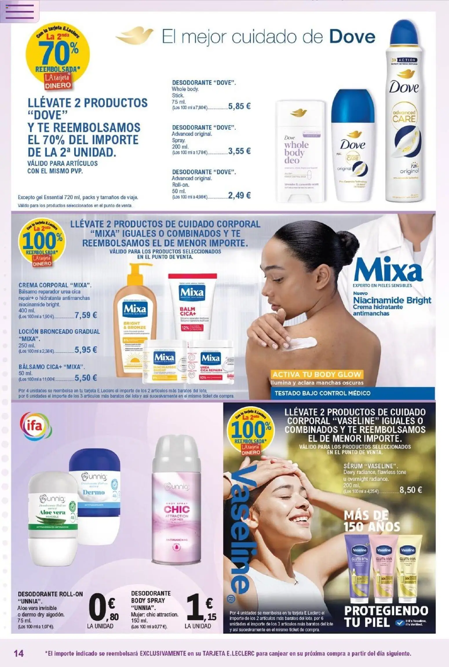 E.Leclerc Resalta tu belleza │ válido desde el 20.05.2026 | Página: 14 | Productos: Desodorante, Sérum, Crema hidratante, Body