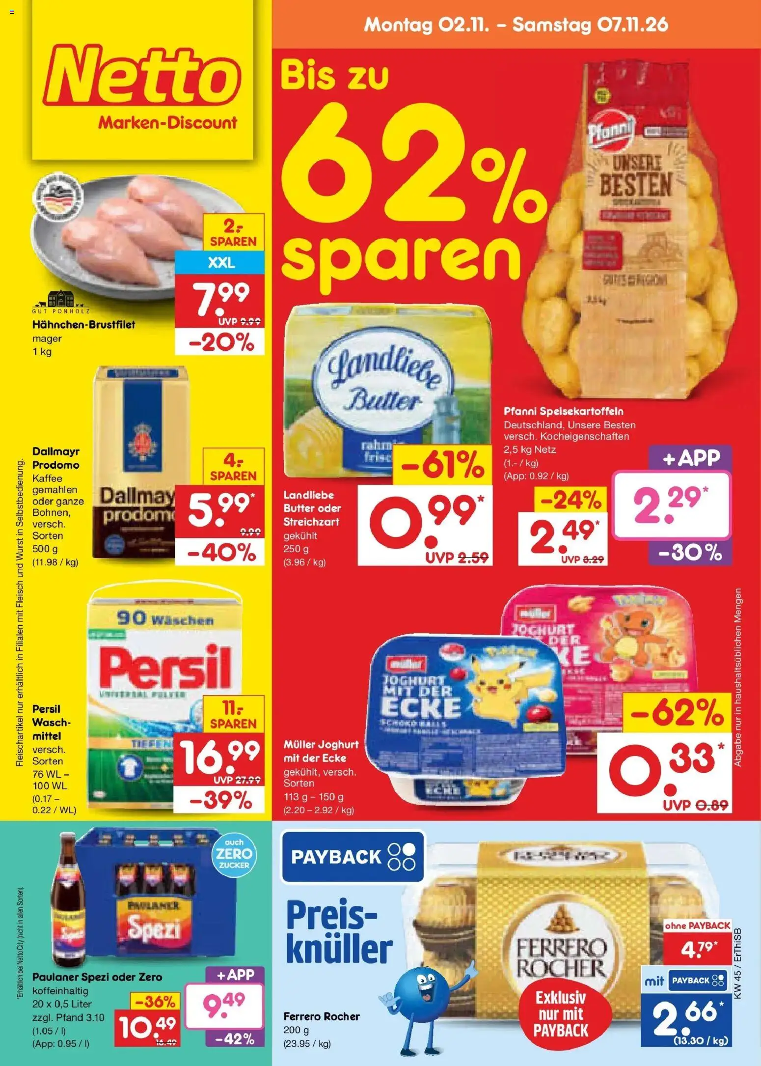 Netto Marken-Discount Prospekt Naumburg – gültig ab 02.11.2026 | Seite: 5 | Produkte: Ferrero rocher, Butter, Dallmayr prodomo, Fleisch