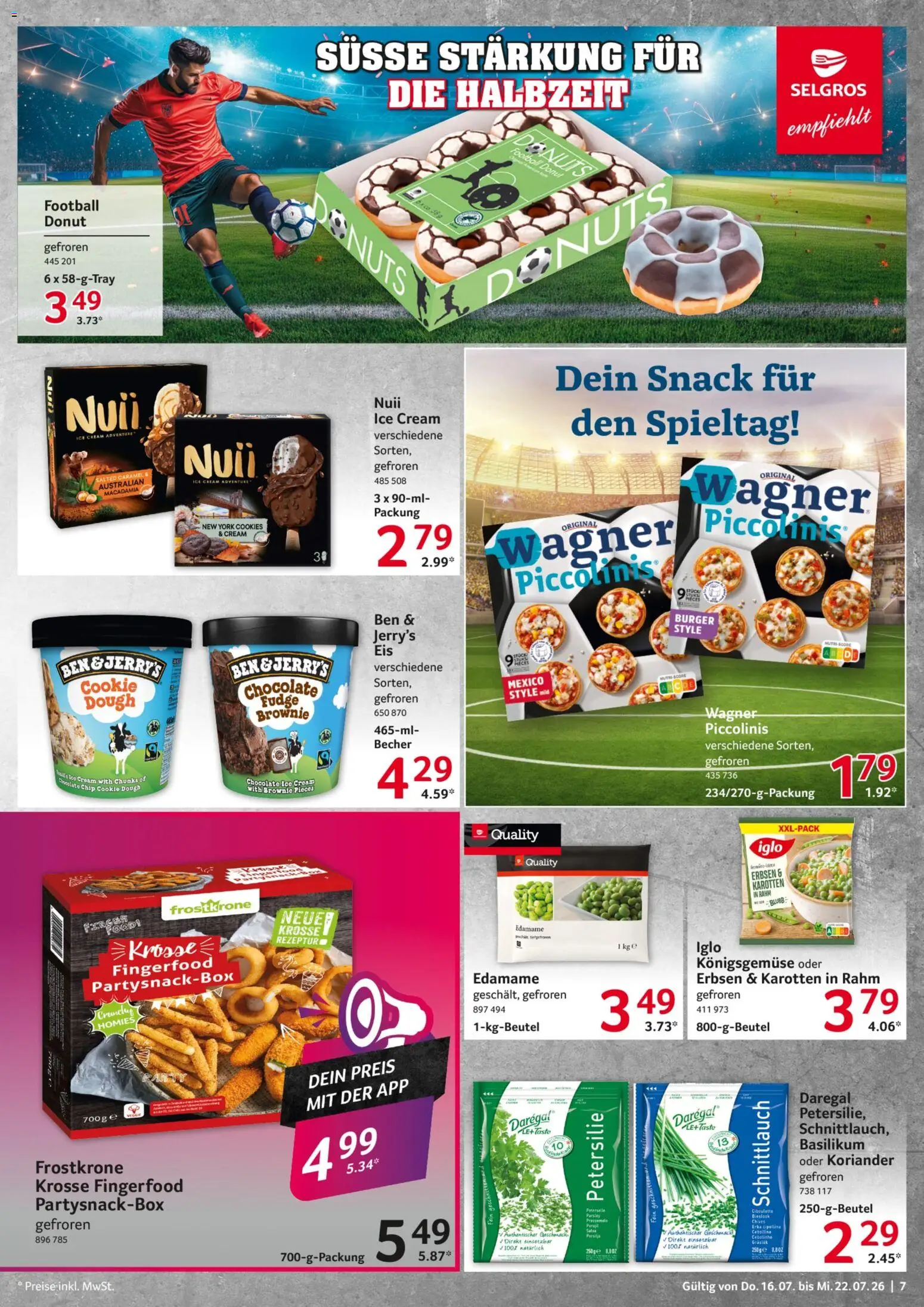 Selgros Prospekt – gültig ab 16.07.2026 | Seite: 7 | Produkte: Donuts, Football, Petersilie, Erbsen