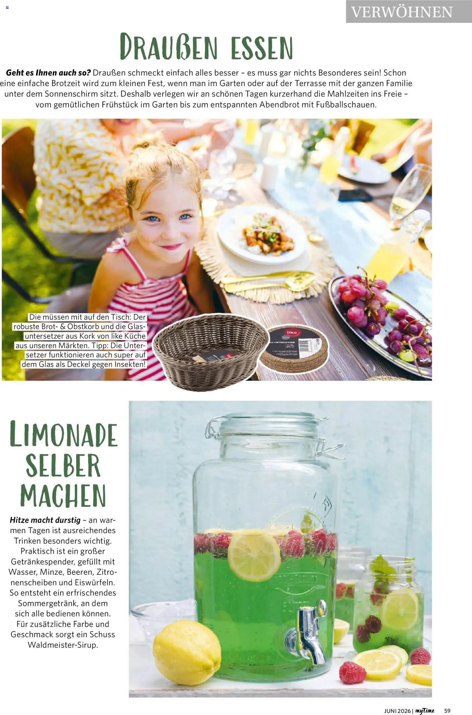 Famila Nordwest myTime Juni 2026 – gültig ab 01.06.2026 | Seite: 59 | Produkte: Tisch, Limonade, Sonnenschirm, Brot