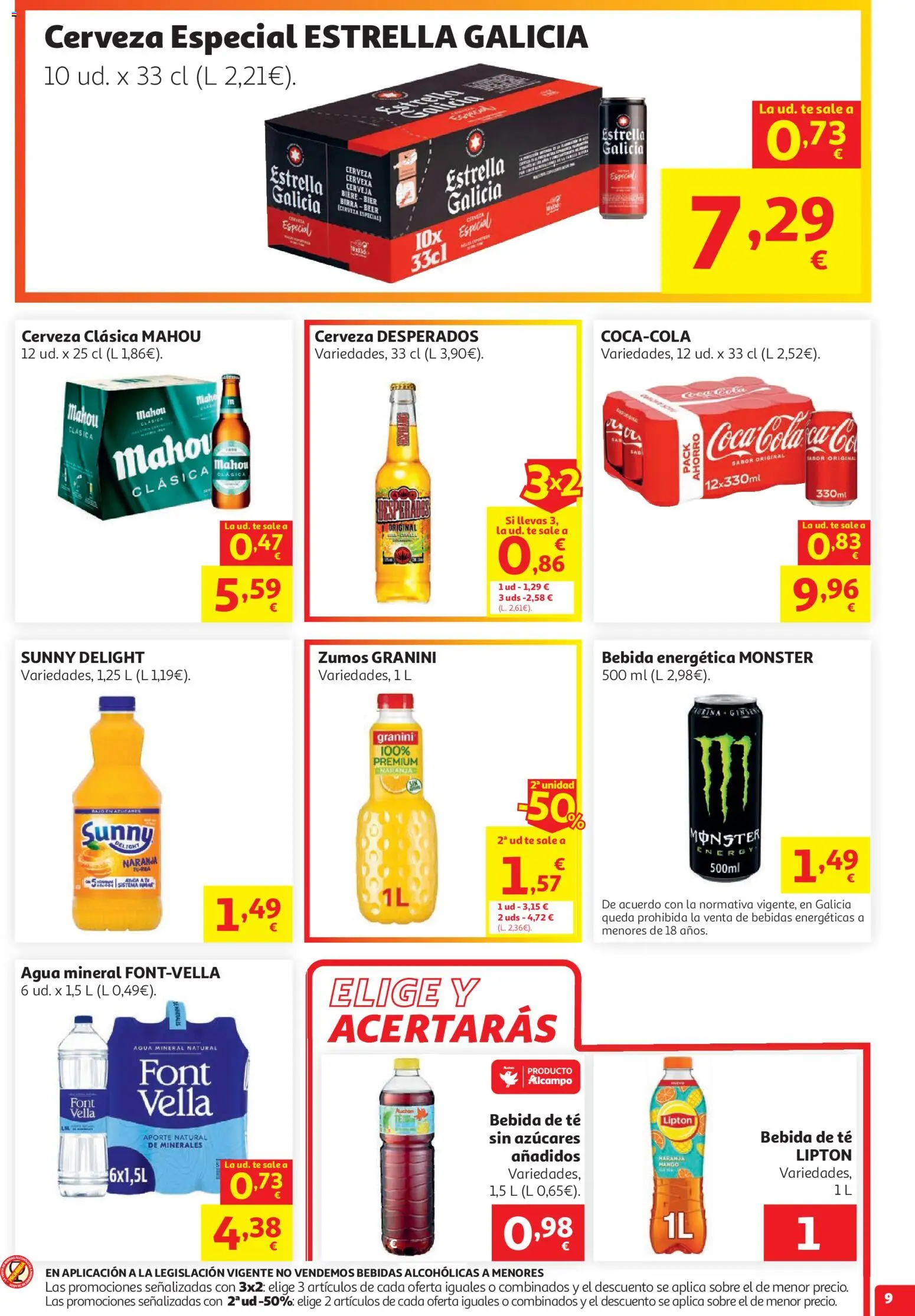 Alcampo Superstore No Litoral │ válido desde el 29/07/2026 | Página: 9 | Productos: Cerveza, Té, Παρμεζάνα, Agua mineral