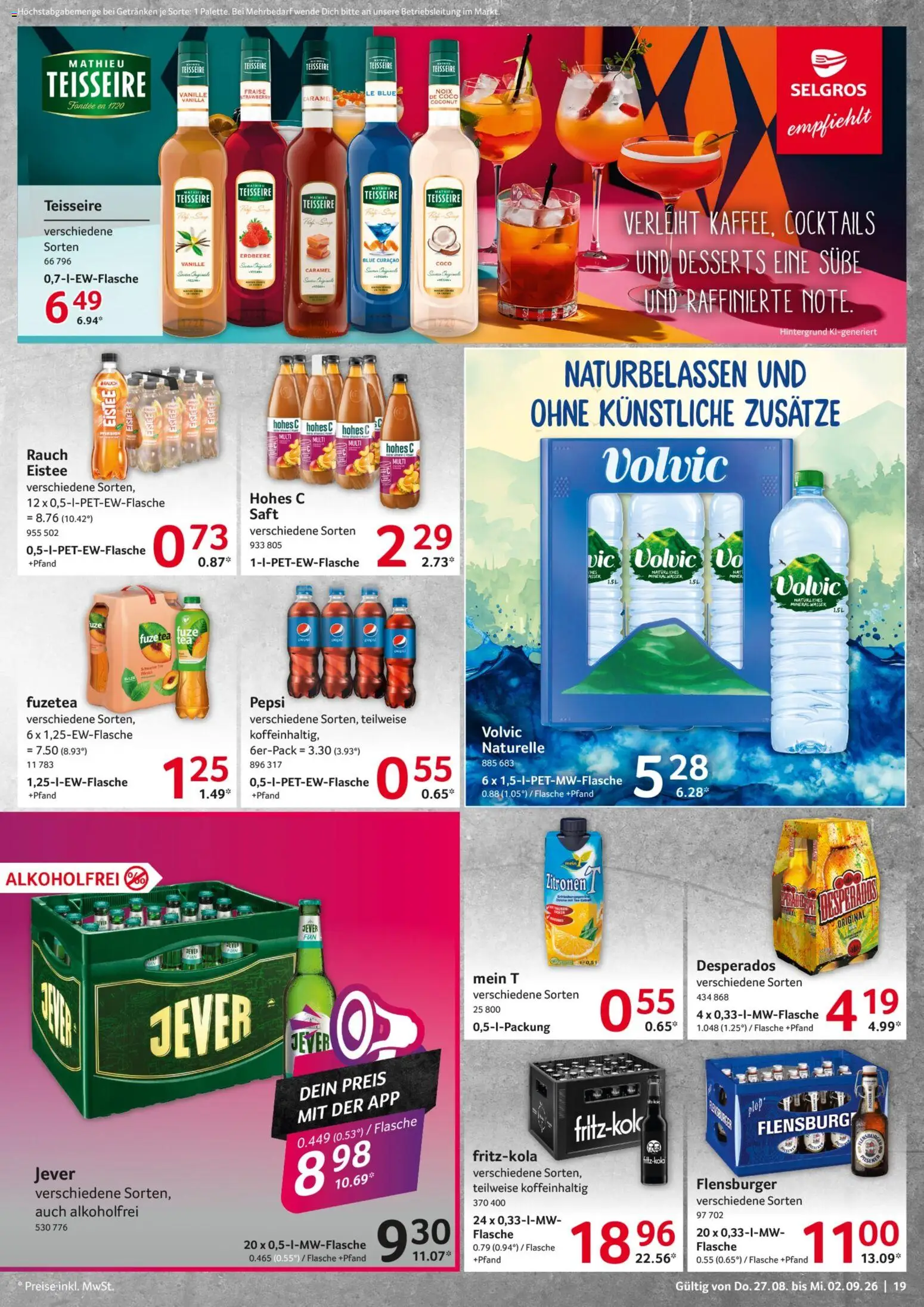 Selgros Prospekt – gültig ab 27.08.2026 | Seite: 19 | Produkte: Vanille, Desperados, Hohes c, Saft