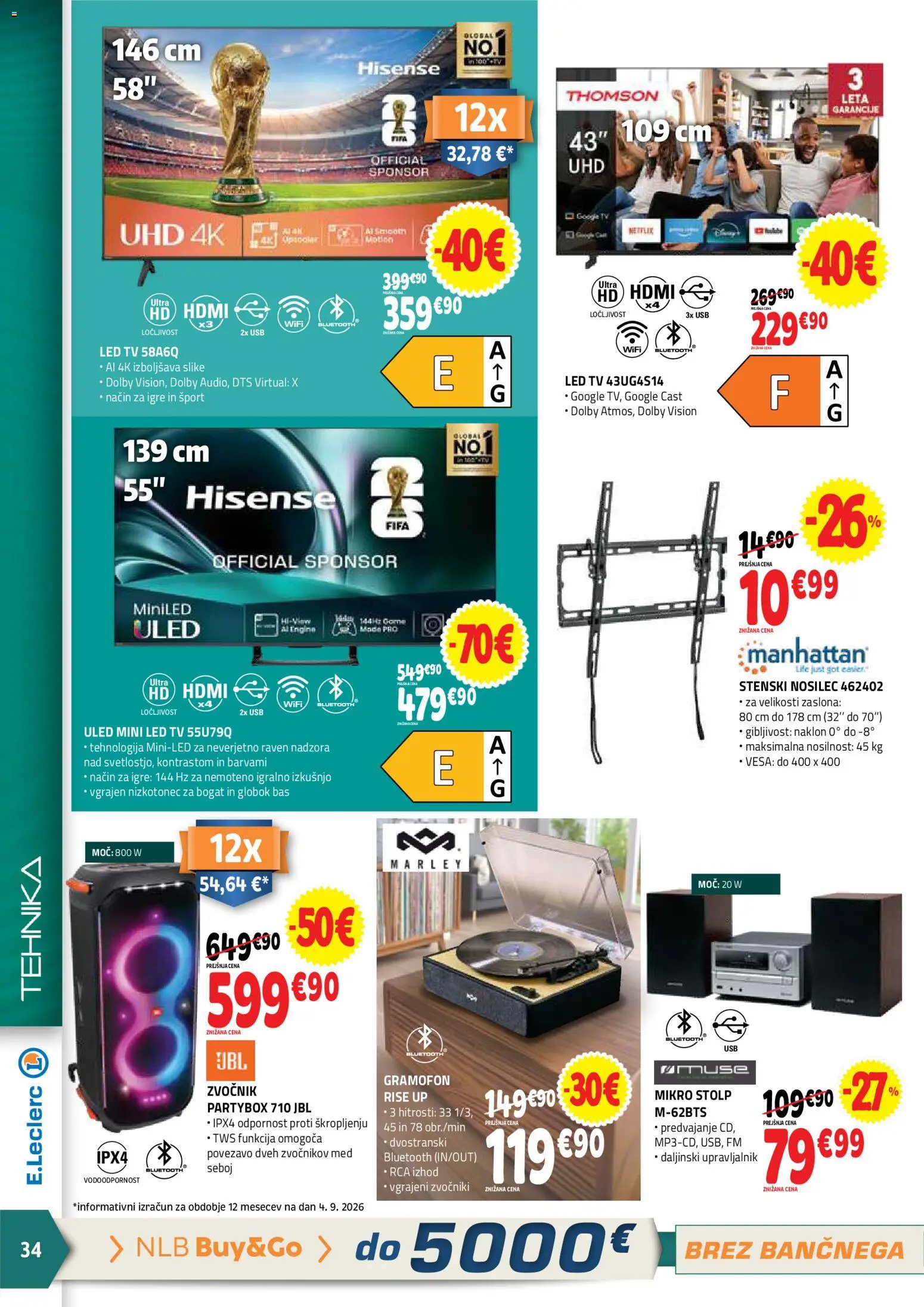 Novi E.leclerc katalog ponudbe – veljaven od 16.09.2026 | Stran: 34 | Izdelki: Med, Tv, Zvocnik, Led tv