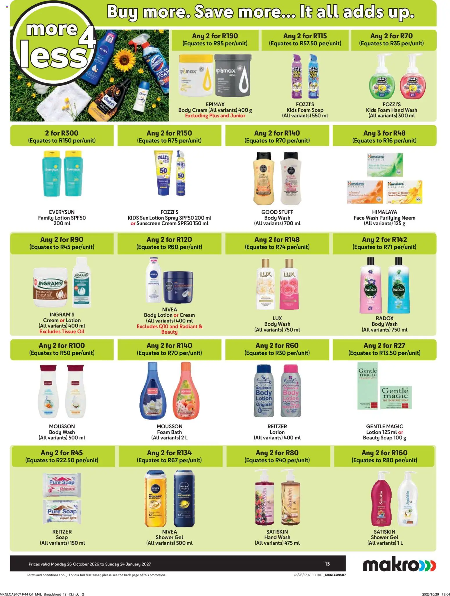 New Makro catalogue – valid from 26/10/2026 | Page: 13 | Products: Shower, Oil, Cream, Foam