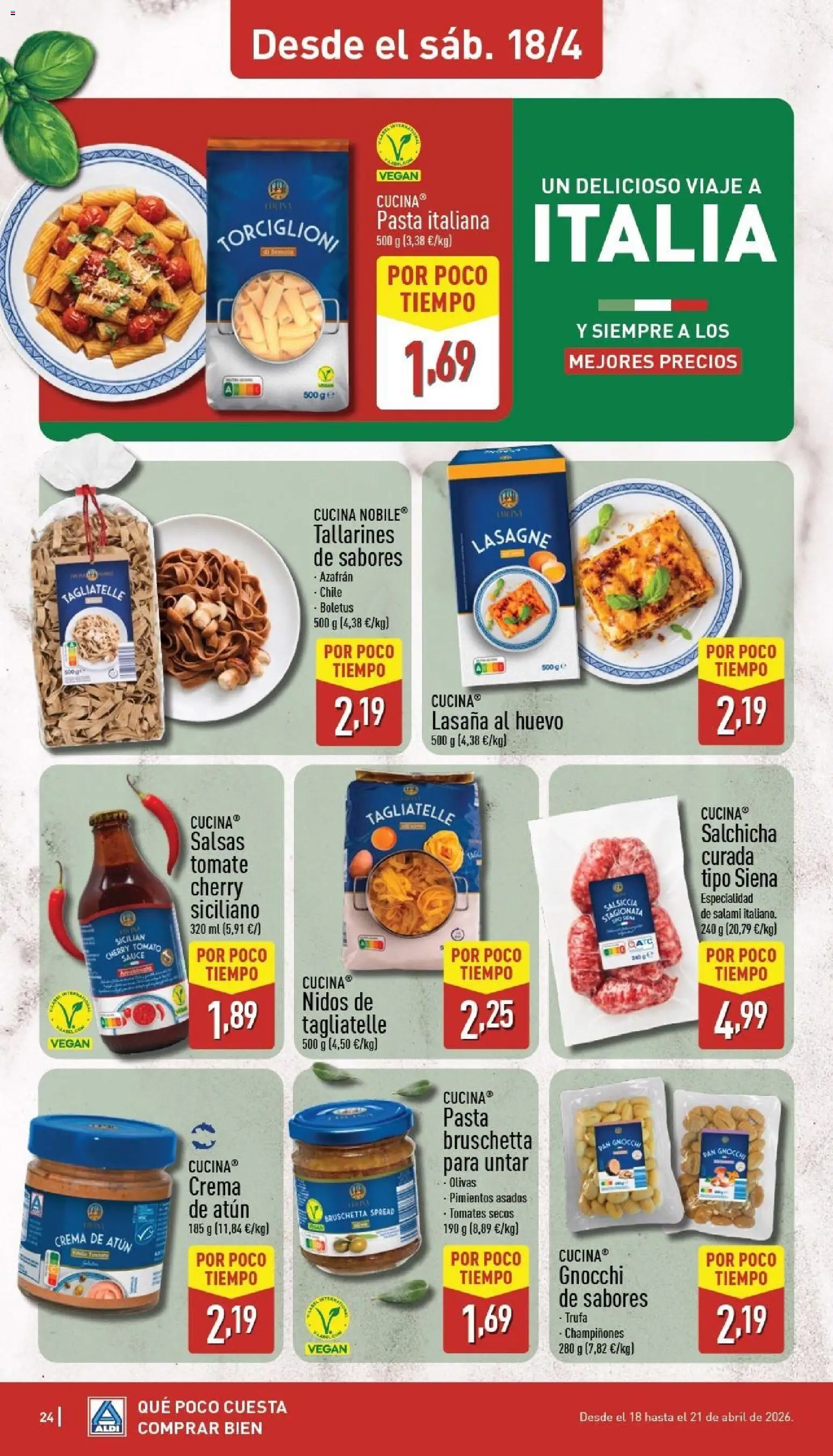Aldi folleto Baleares │ válido desde el 13.04.2026 | Página: 24 | Productos: Pan, Pasta, Crema, Lasaña