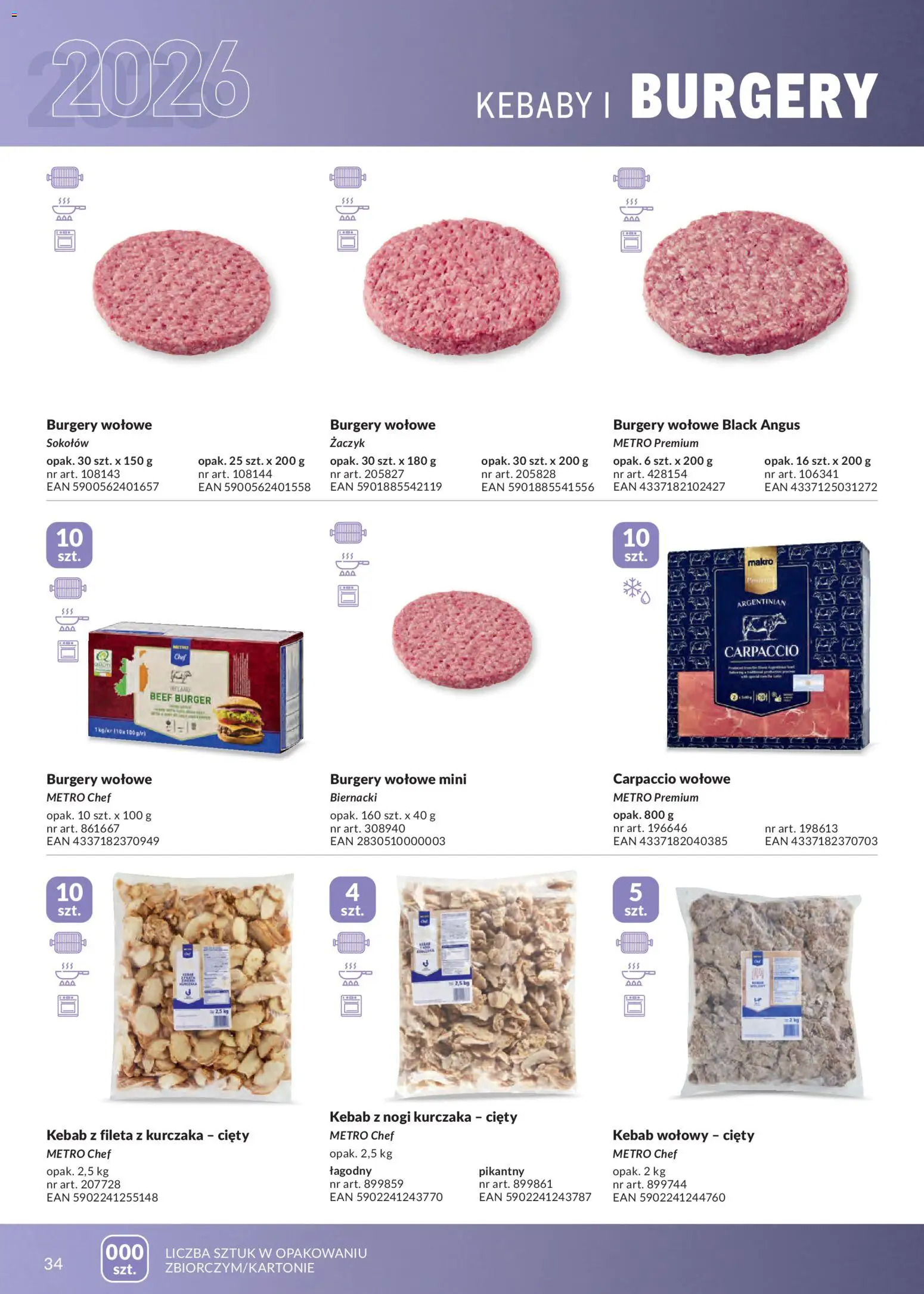Makro gazetka - Mrożonki od 01.05.2026 | Strona: 34 | Produkty: Kebab, Carpaccio wołowe, Carpaccio, Burgery wolowe
