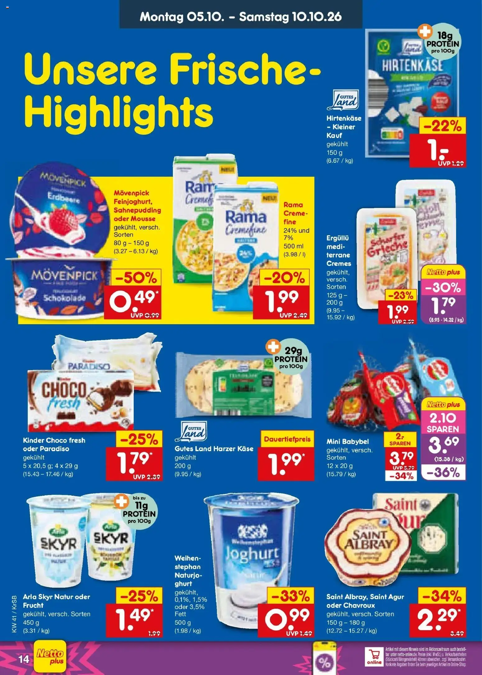 Netto Marken-Discount Prospekt Baesweiler (ab 05.10.2026) » Angebote | Seite: 14 | Produkte: Rama, Joghurt, Creme, Babybel