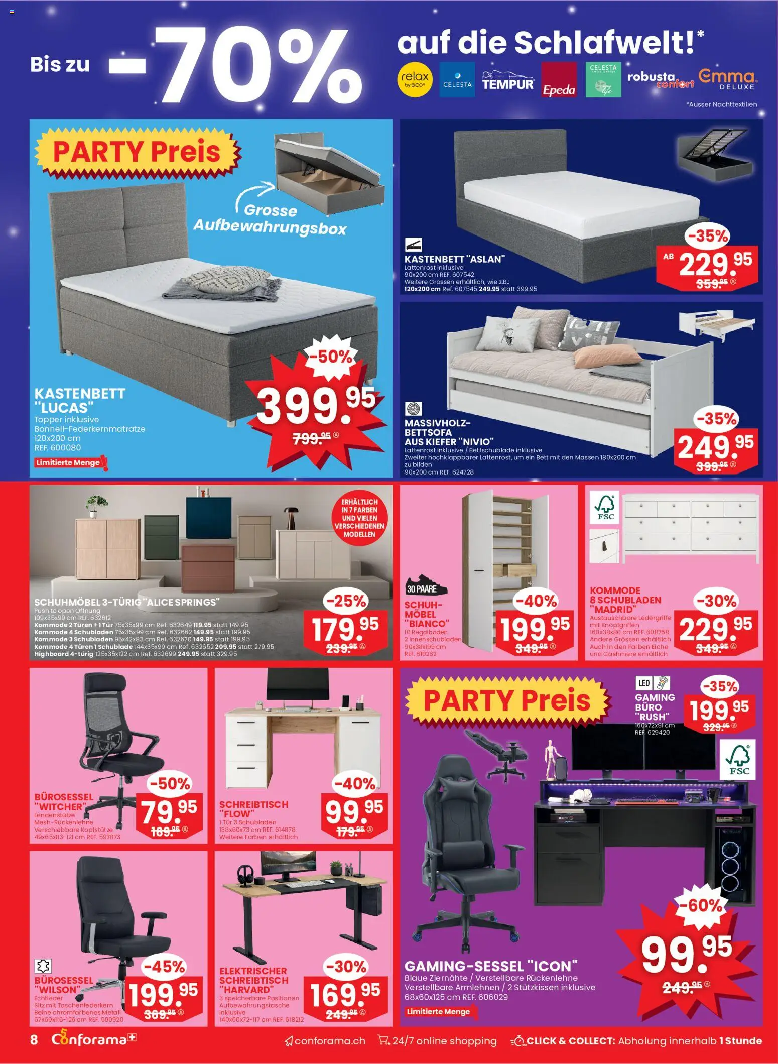 Conforama aktionen – gültig ab 09.09.2026 | Seite: 8 | Produkte: Topper, Bilden, Lattenrost, Bett