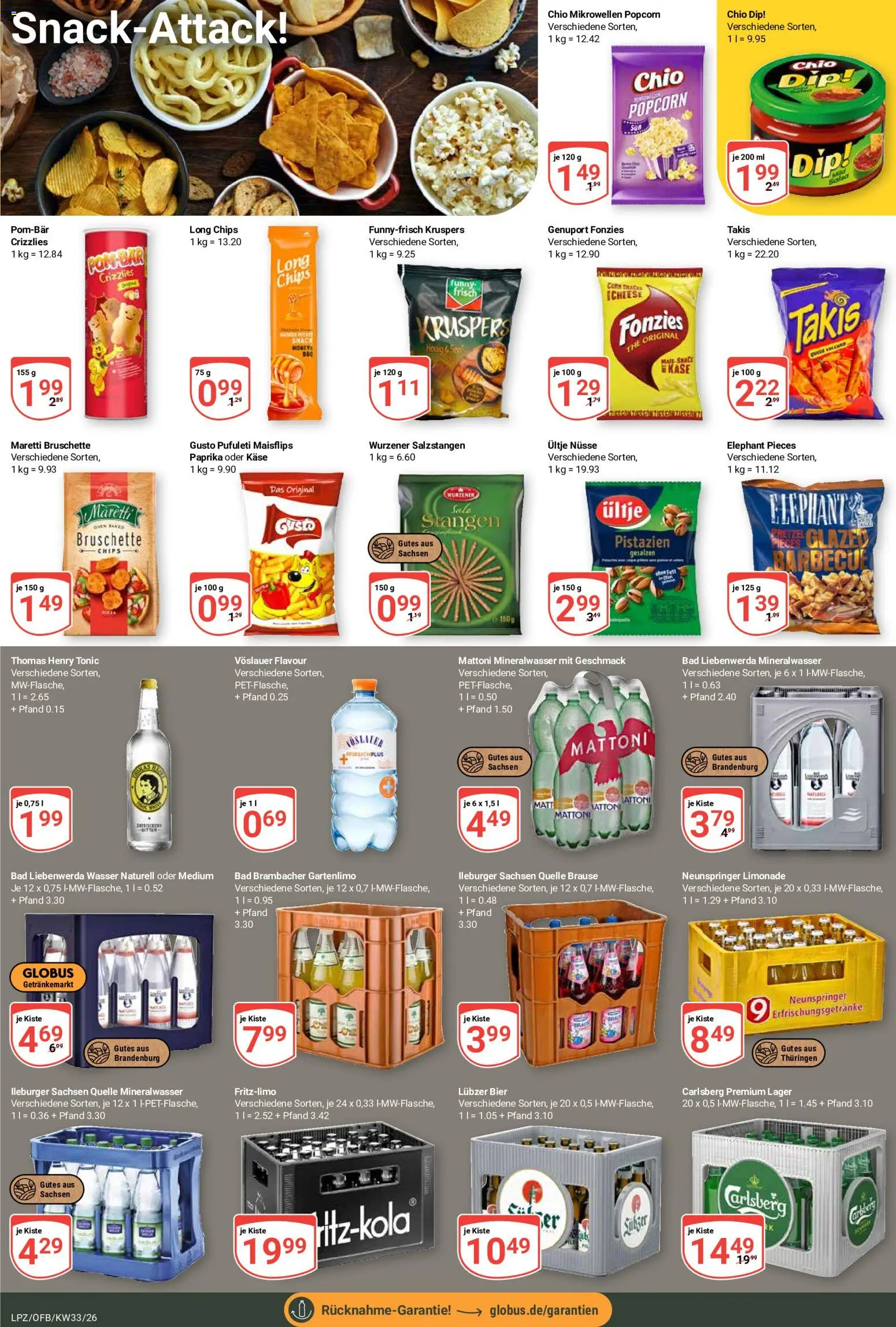 Globus Prospekt Leipzig – gültig ab 10.08.2026 | Seite: 21 | Produkte: Carlsberg, Funny frisch, Nüsse, Popcorn