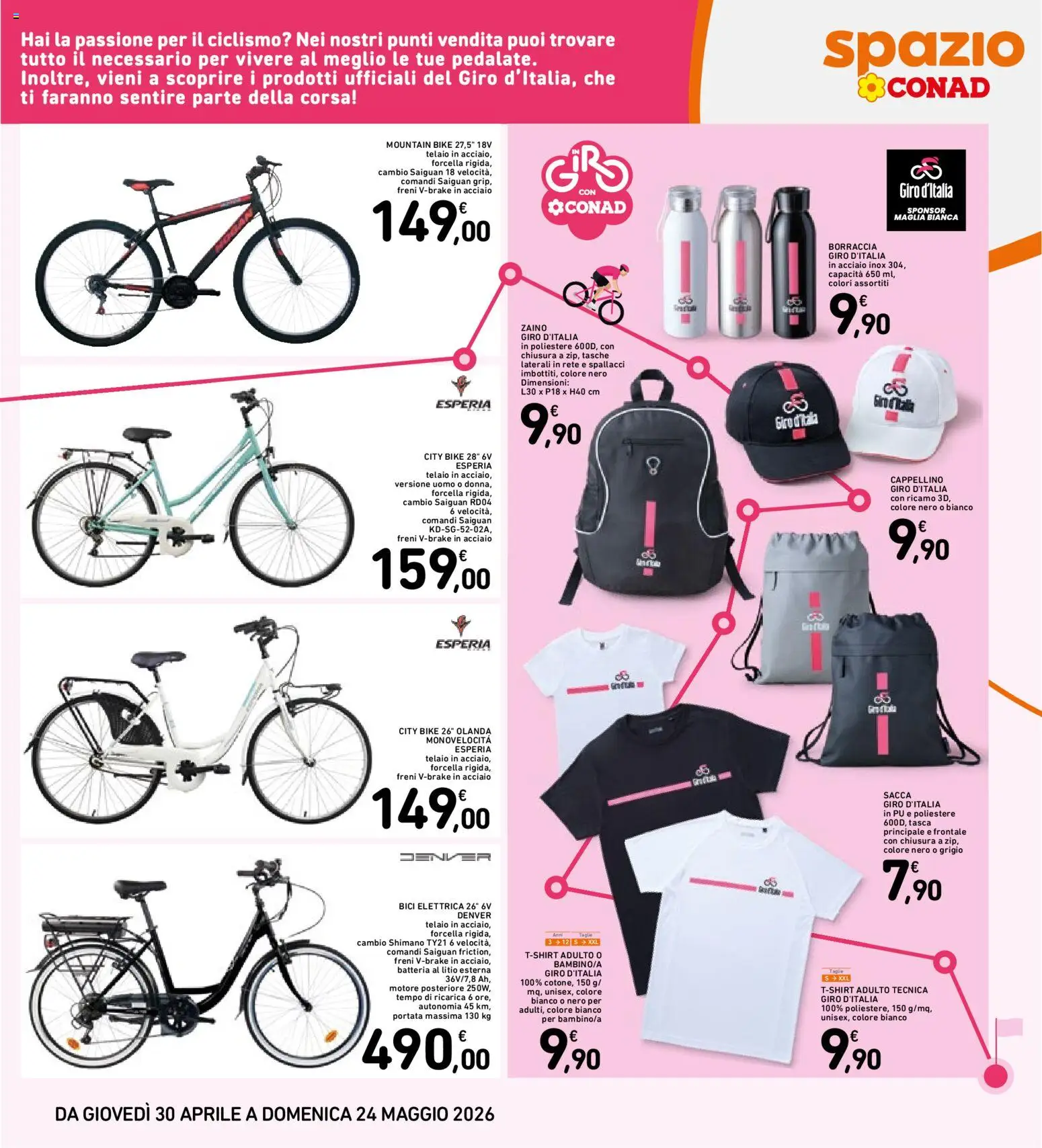 Volantino Spazio Conad del 30.04.2026 | Pagina: 3 | Prodotti: Zaino, Bici elettrica, Borraccia, Batteria