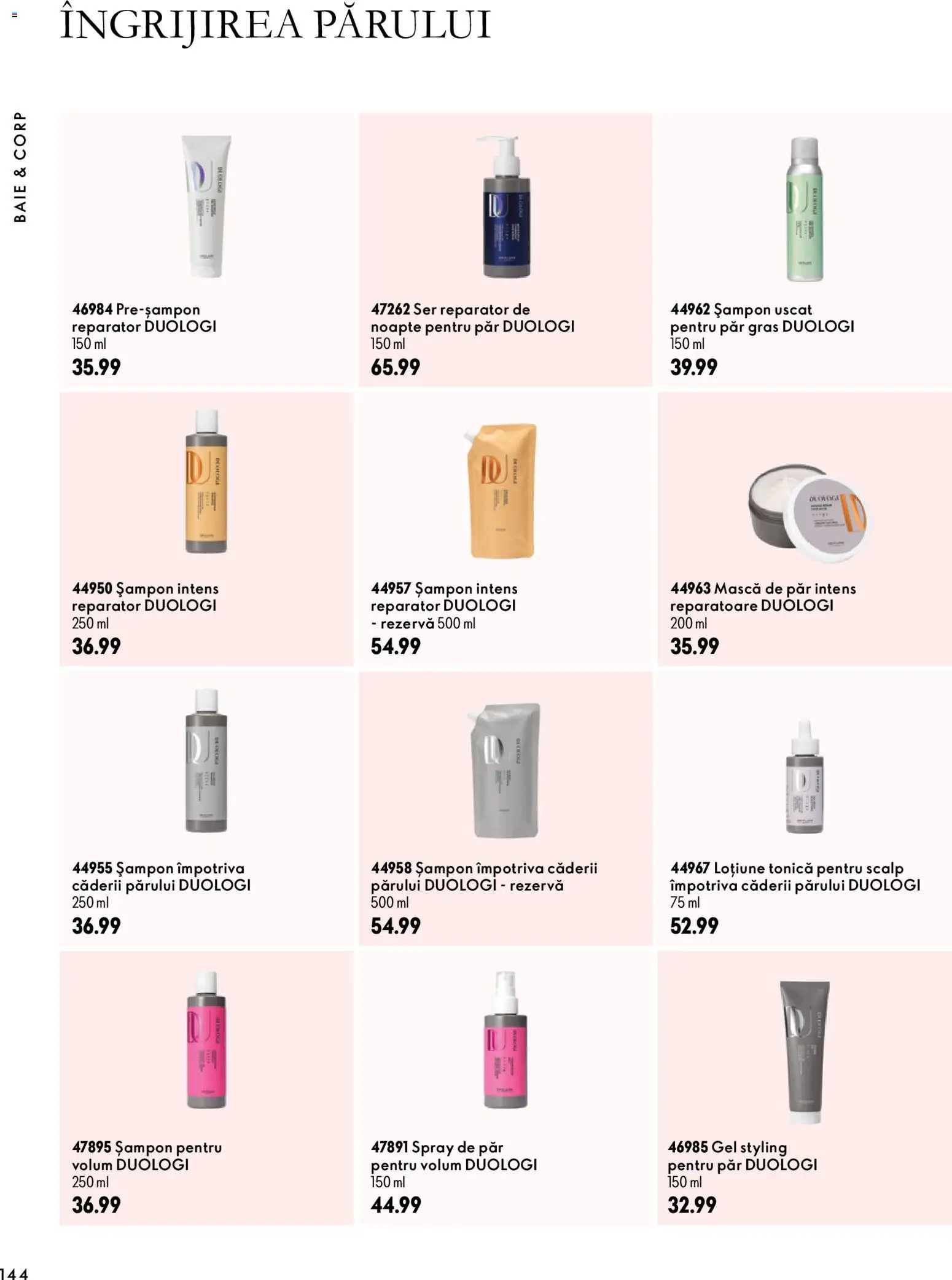 Noul catalog Oriflame – valabil de la 30.09.2026 | Pagină: 144 | Produse: Loțiune tonică, Mască de păr, Spray de păr, Șampon uscat