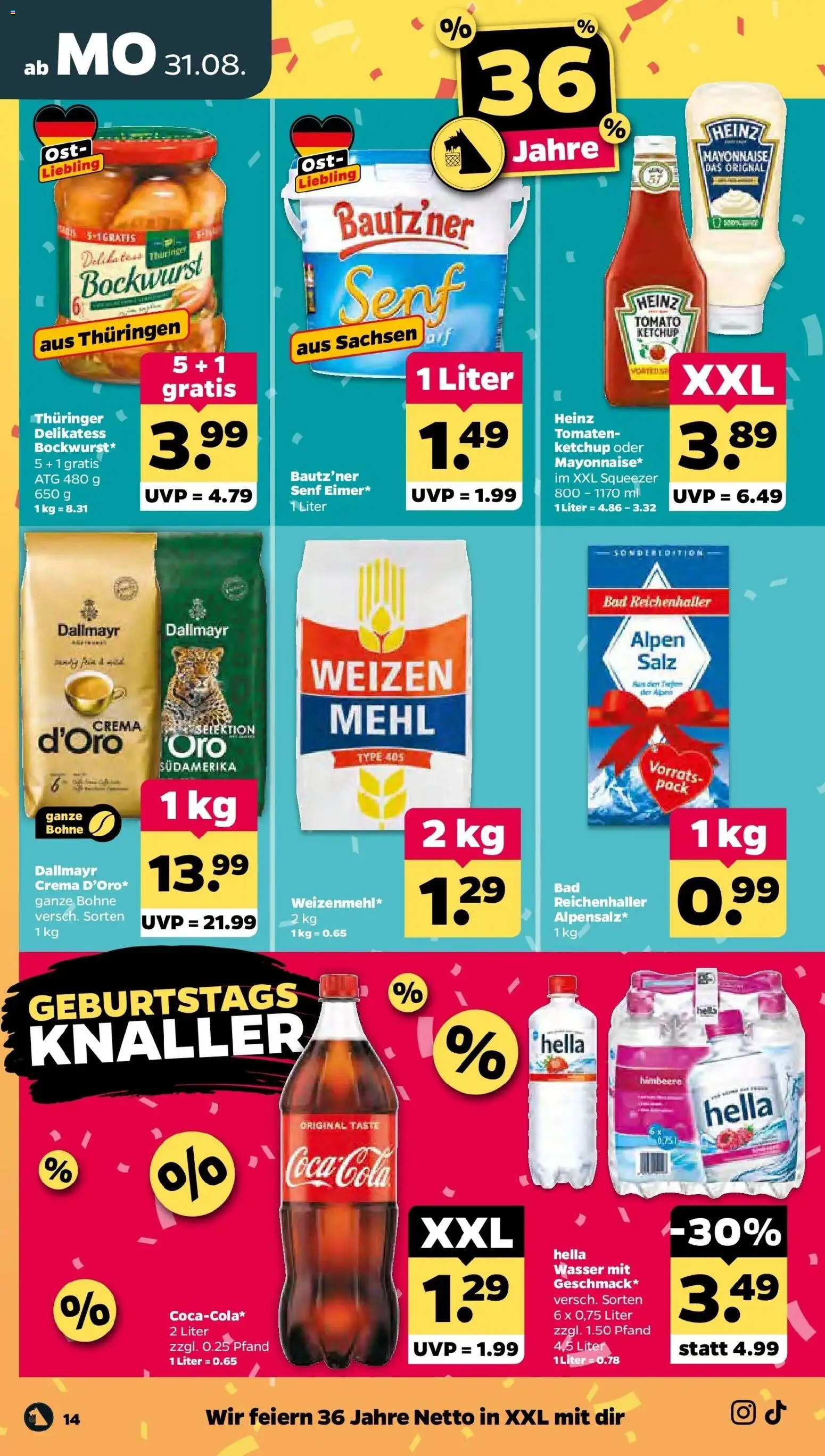 Netto Aktueller Prospekt – gültig ab 30.08.2026 | Seite: 16 | Produkte: Bockwurst, Dallmayr, Mayonnaise, Salz