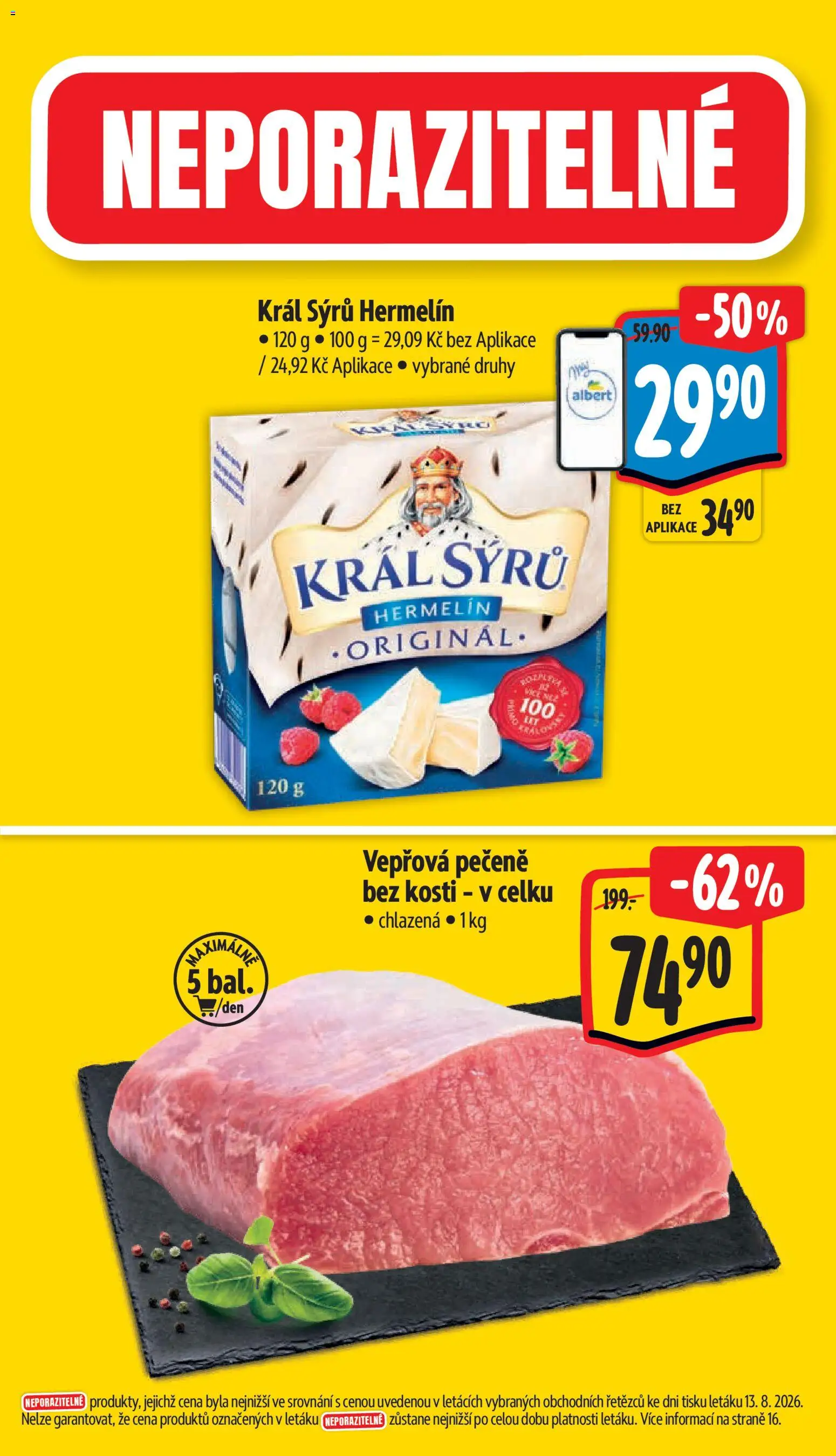 Albert leták - Supermarket od 19.08.2026 | Strana: 2 | Produkty: Vepřová pečeně, Hermelín