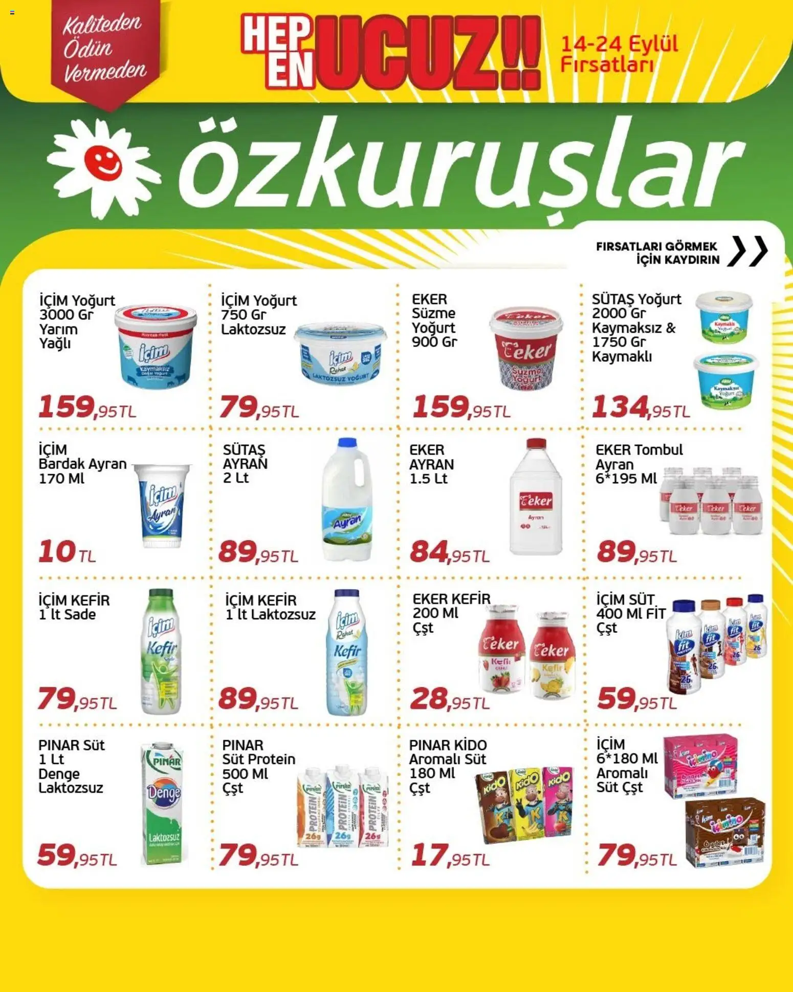 Özkuruşlar Katalog - 14 Eylül 2026 tarihinden itibaren geçerlidir | Sayfa: 9 | Ürünler: Kefir, Süt, Yoğurt, Bardak