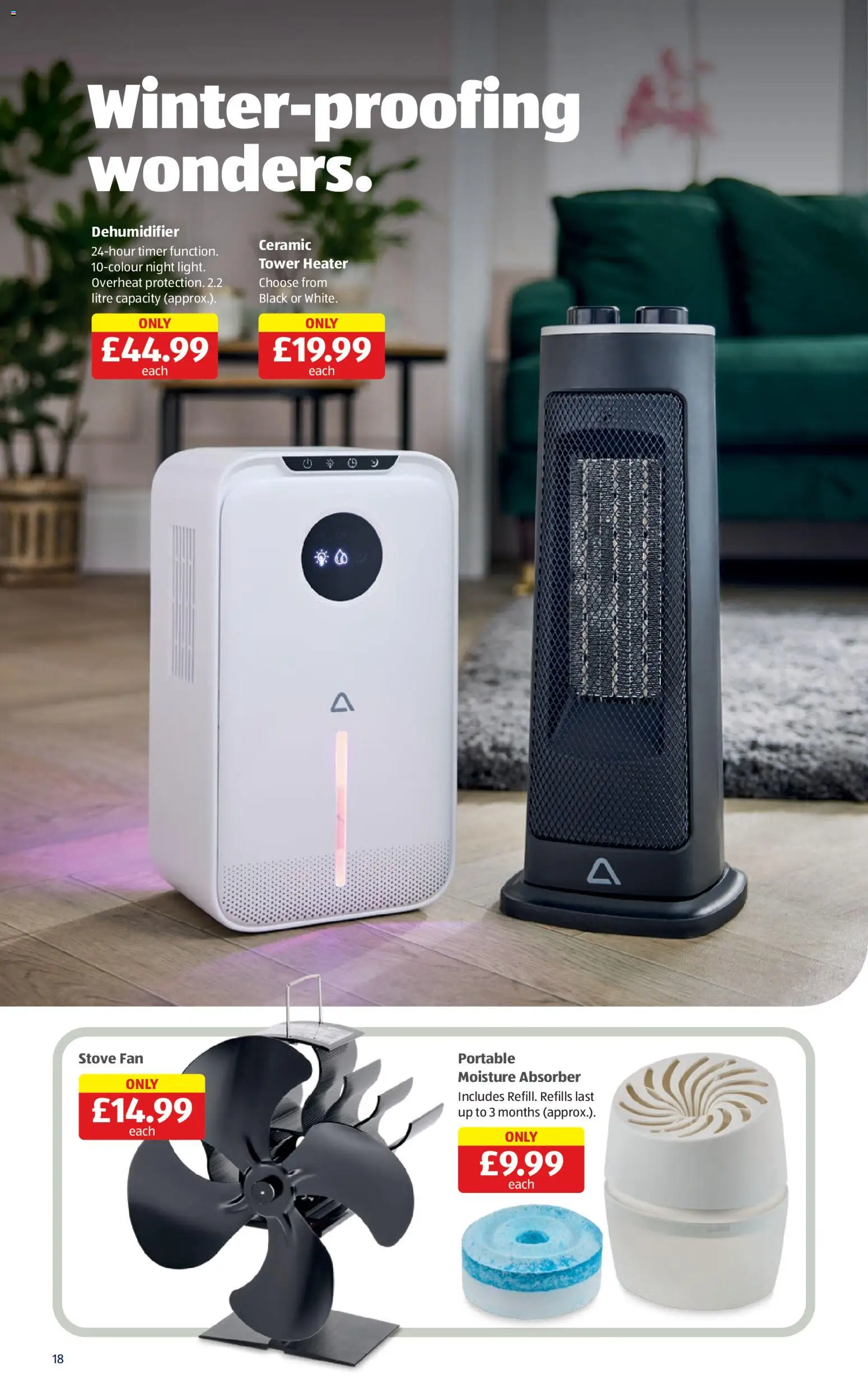 {H1} | Page: 18 | Products: Stove, Fan, Dehumidifier