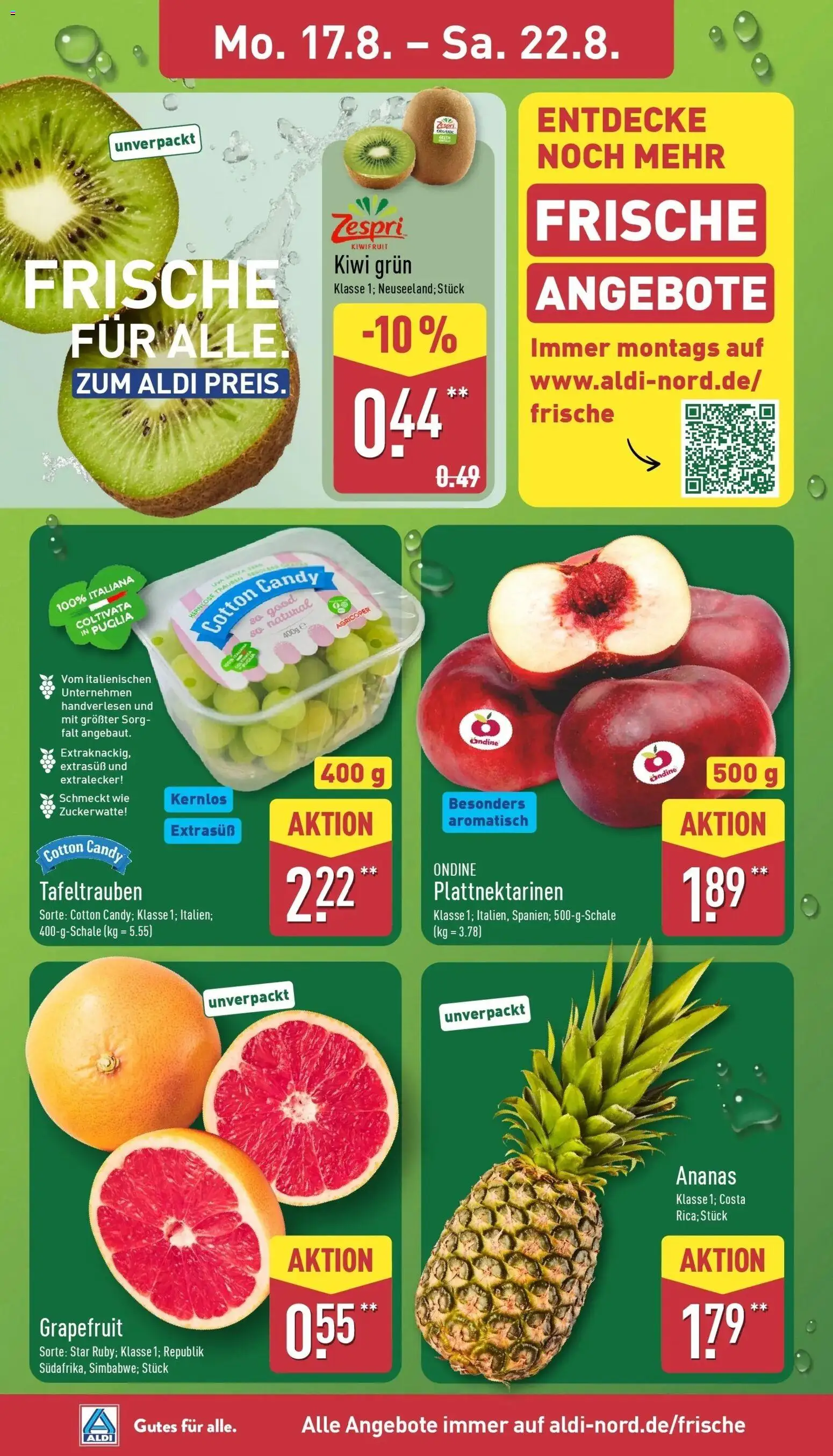 Aldi Wochenangebote (ab 17.08.2026) » Angebote Online | Seite: 2 | Produkte: Trauben, Ananas, Grapefruit, Kiwi