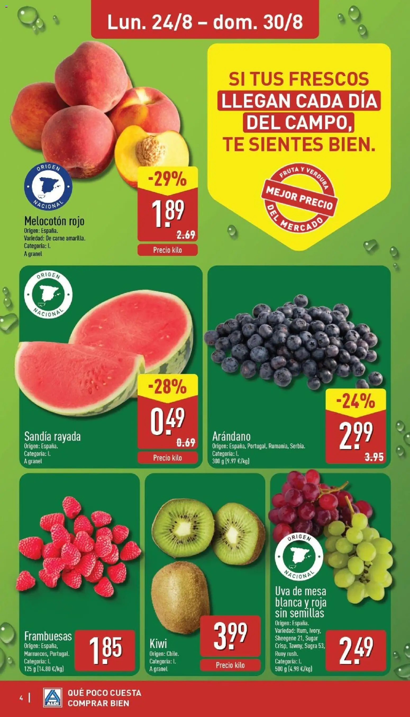 Aldi folleto Baleares │ válido desde el 24/08/2026 | Página: 4 | Productos: Té, Frambuesas, Sandía, Carne