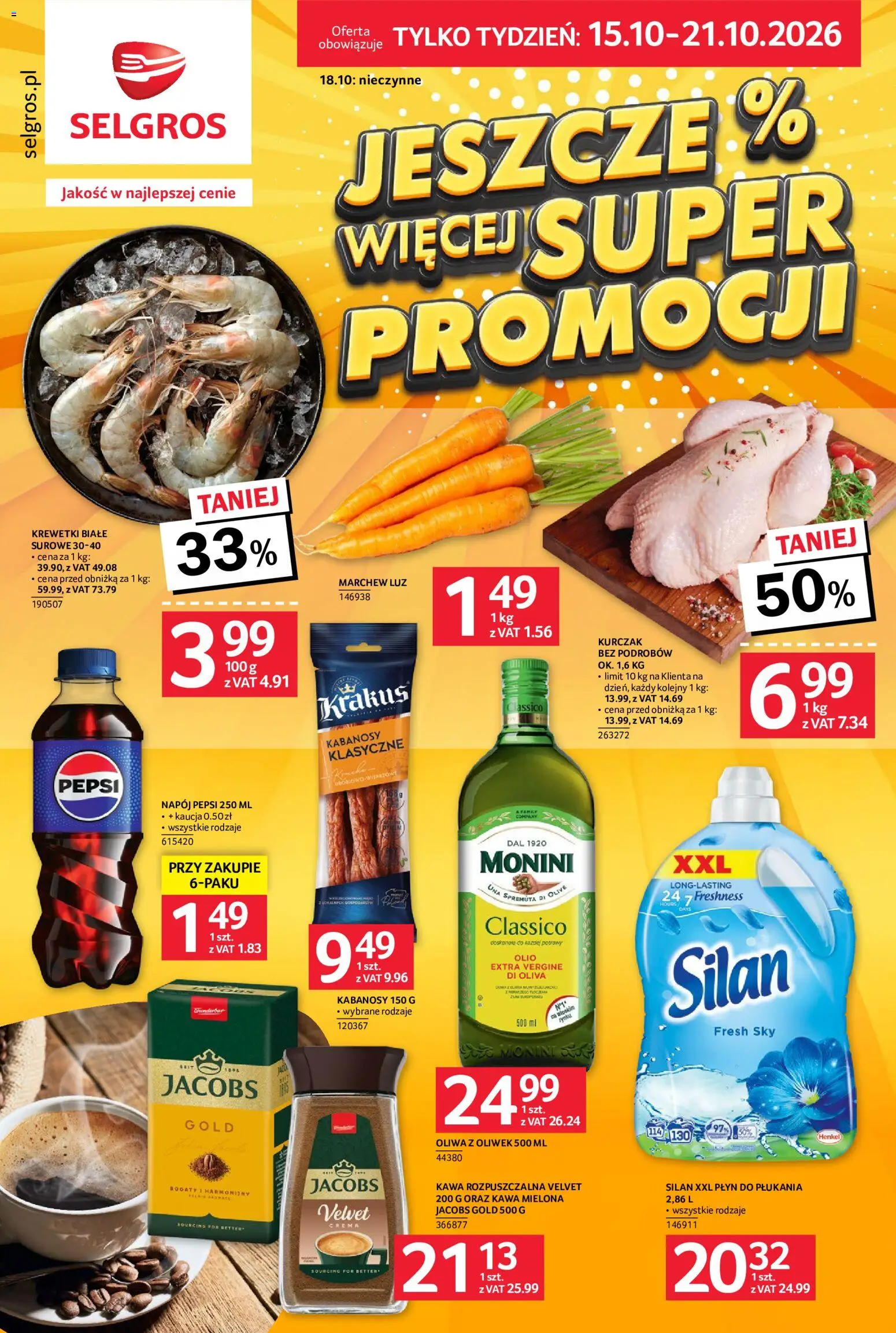 Selgros cash&carry gazetka - Jeszcze więcej super promocji od 15.10.2026 | Strona: 1 | Produkty: Oliwa z oliwek, Marchew, Jacobs gold, Kawa mielona
