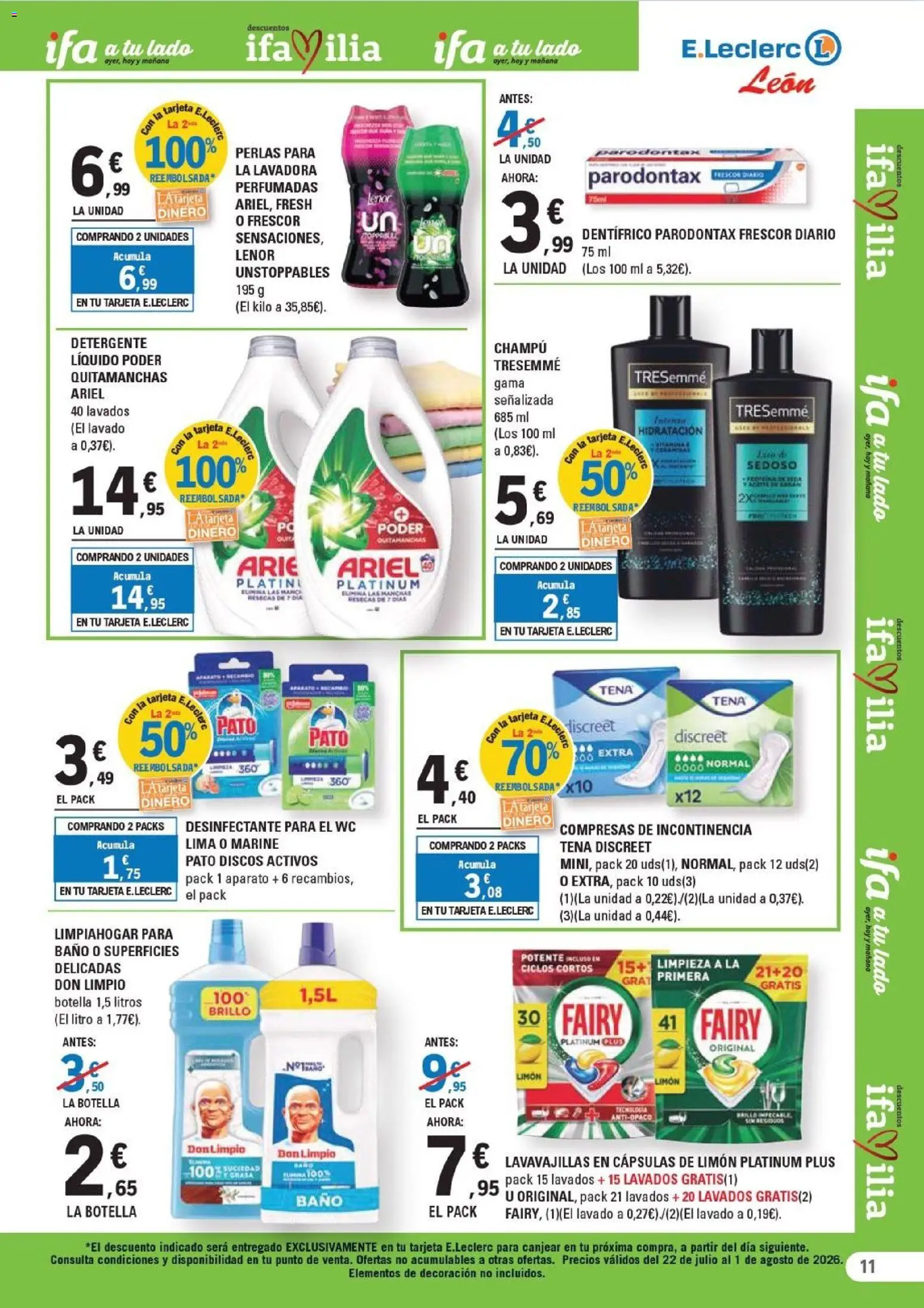 E.Leclerc folleto León │ válido desde el 22/07/2026 | Página: 11 | Productos: Champú, Lima, Detergente líquido, Lavavajillas