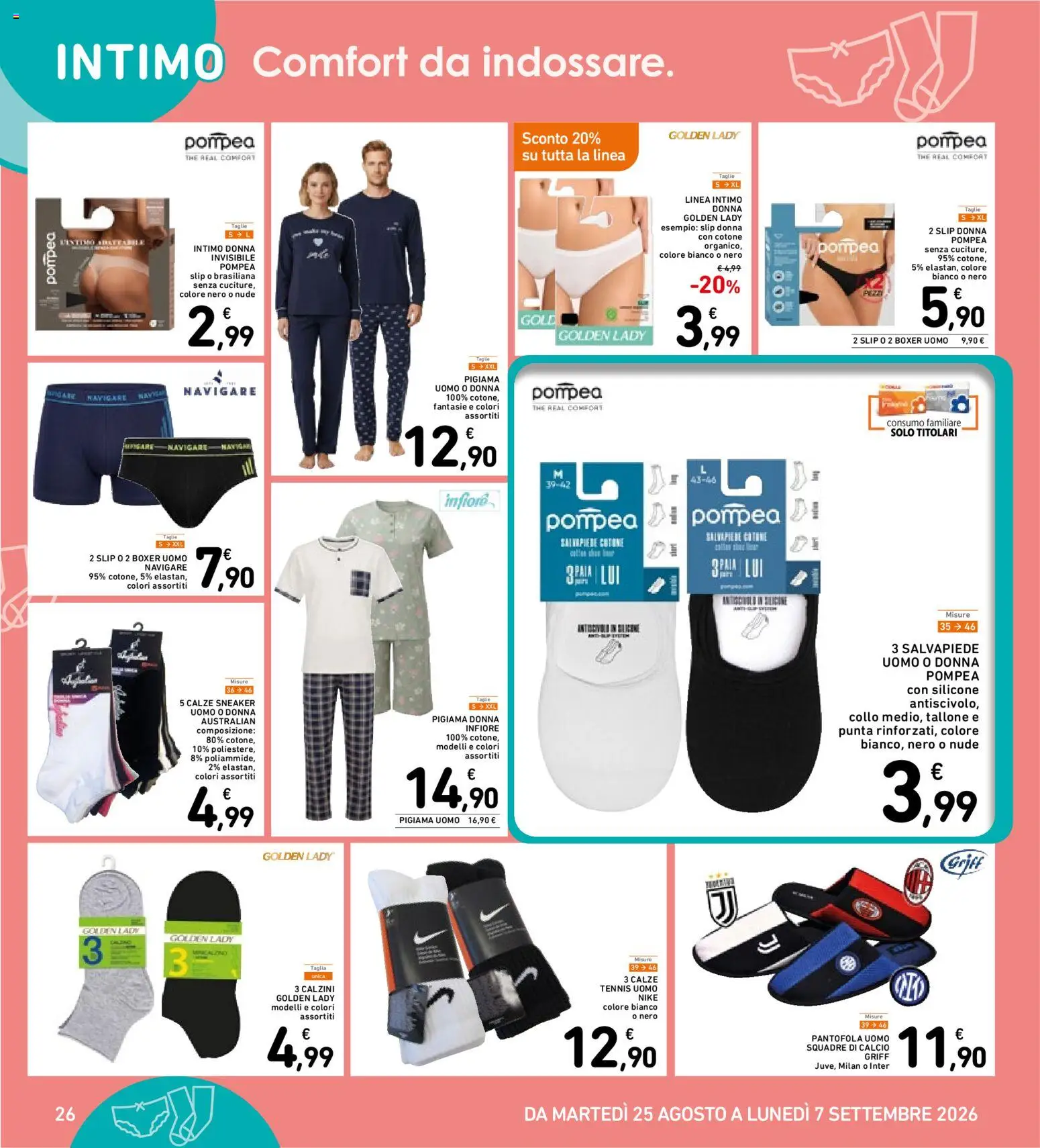 Volantino Spazio Conad del 24/08/2026 | Pagina: 26 | Prodotti: Intimo, Pigiama, Boxer, The