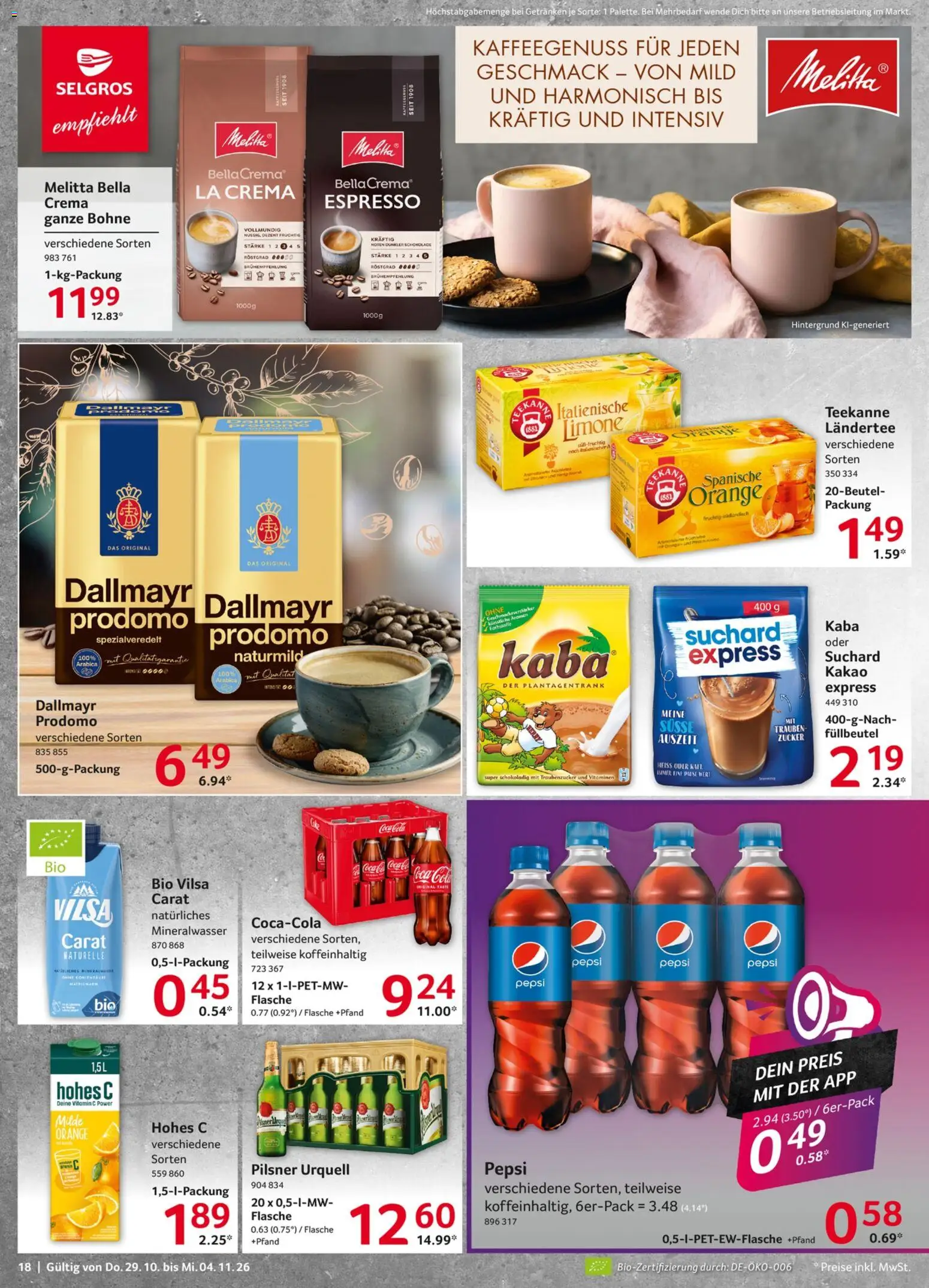 Selgros Prospekt – gültig ab 29.10.2026 | Seite: 18 | Produkte: Trauben, Dallmayr, Pilsner urquell, Hohes c