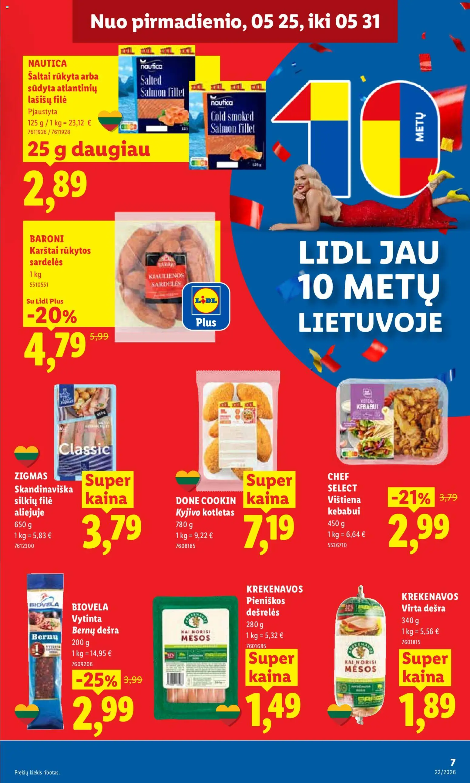LIDL akcijos nuo 25.05.2026 | Puslapis: 9 | Prekių: Sardelės, Dešrelės, Dešra, Vištiena