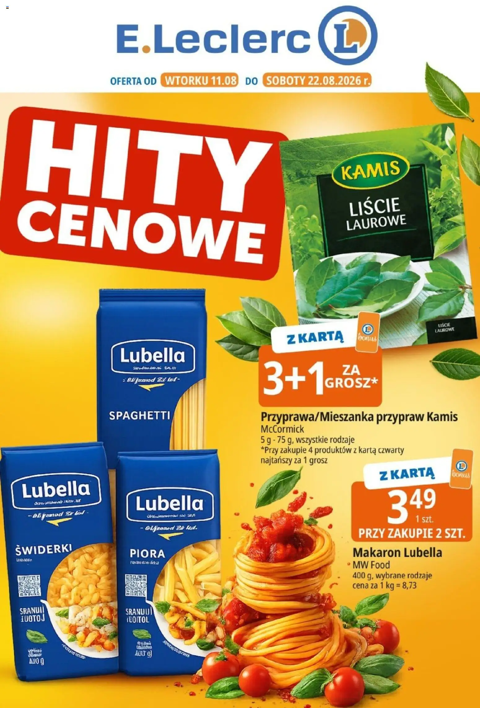 E.Leclerc gazetka - Hity cenowe od 11.08.2026 | Strona: 1 | Produkty: Karta, Spaghetti, Makaron