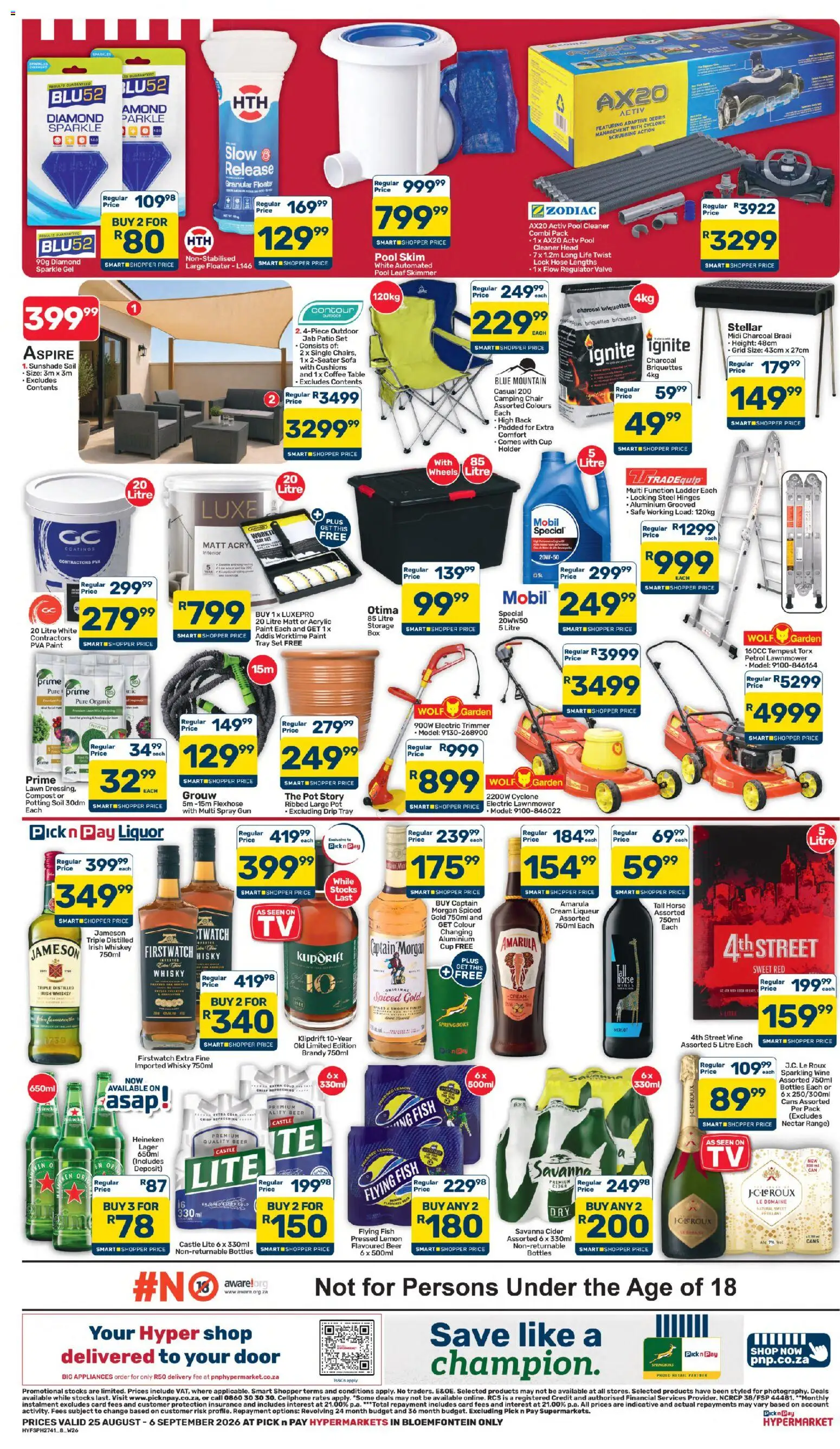 New Pick n Pay catalogue – valid from 25/08/2026 | Page: 8 | Products: Brandy, Cider, Captain Morgan, Coffee