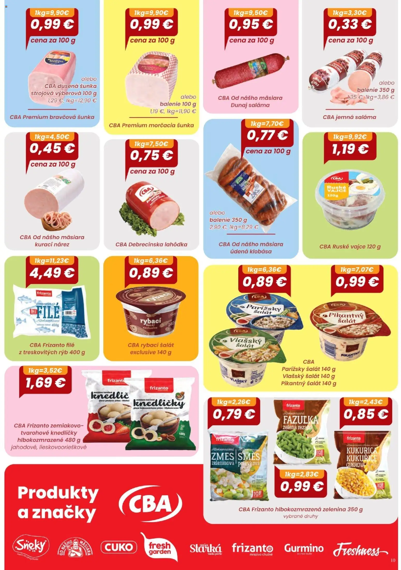Nové CBA Komfos akcie – leták je platný od 03.09.2026 | Strana: 10 | Produkty: Saláma, Šunka, Zelenina, Kukurica