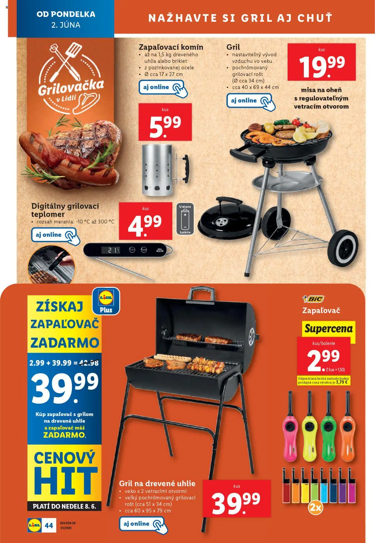 Nové Lidl akcie – leták je platný od 02.06.2025 | Strana: 56 | Produkty: Gril, Teplomer, Drevené uhlie, Gril na drevené uhlie